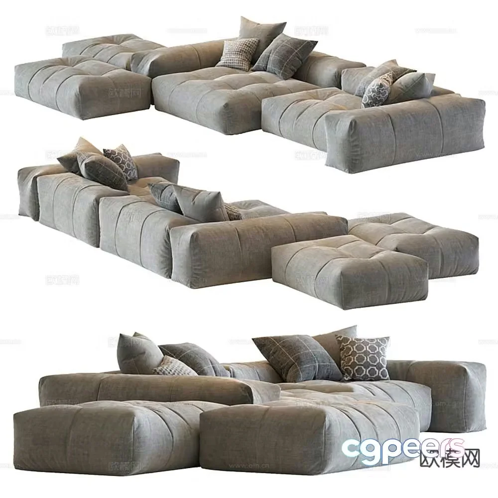 Modern multi-seater sofa modular sofa 3d model