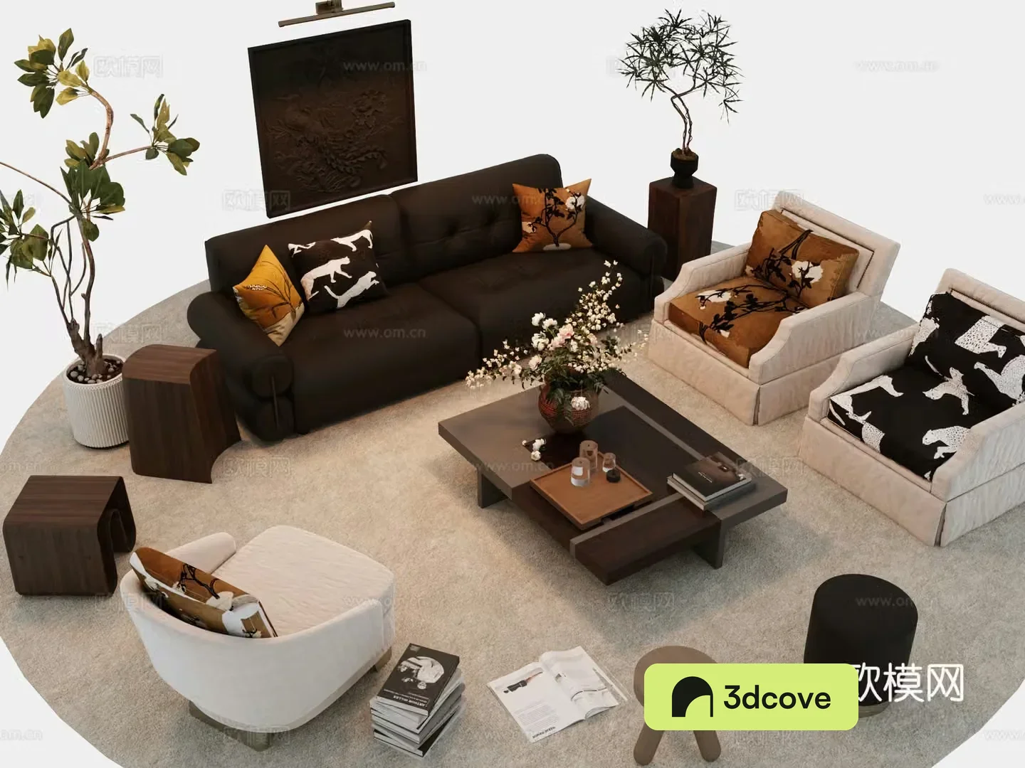 Middle-aged sofa coffee table combination sofa 3D model