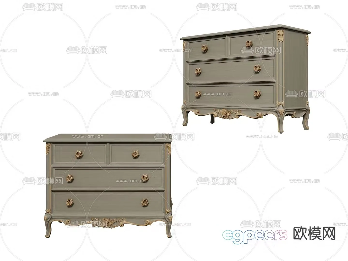 European style bedside table 3d model