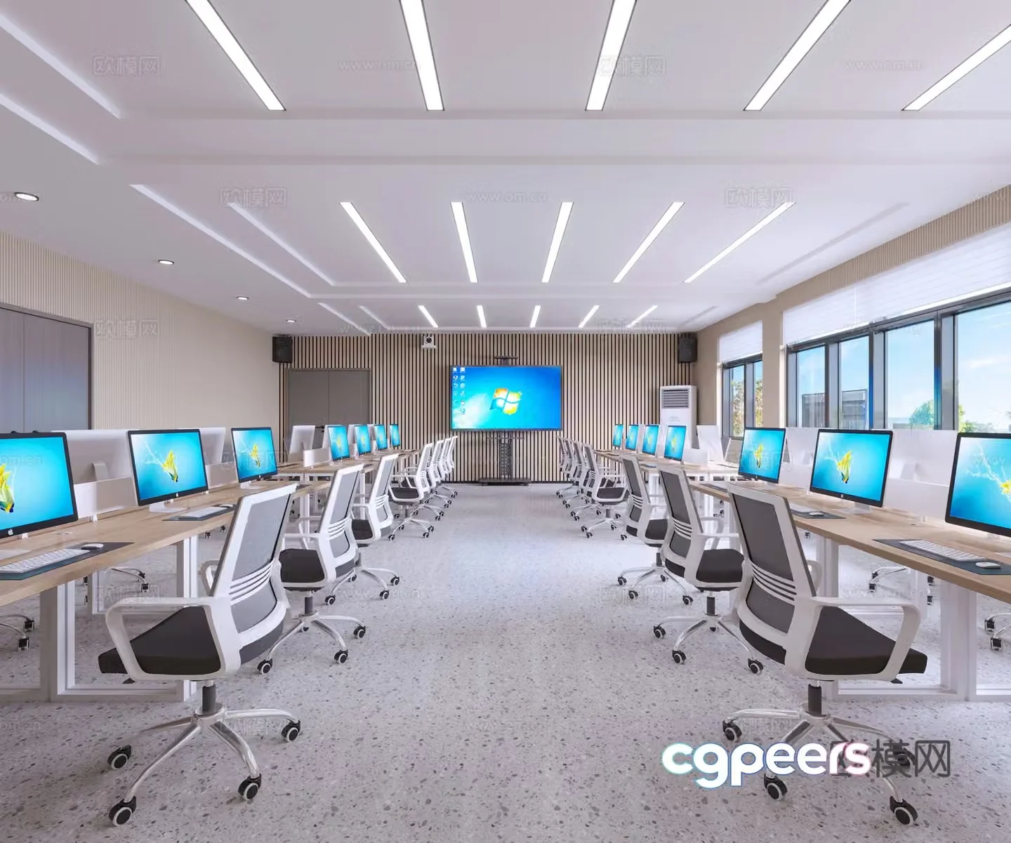 Modern computer classroom training room 3d model