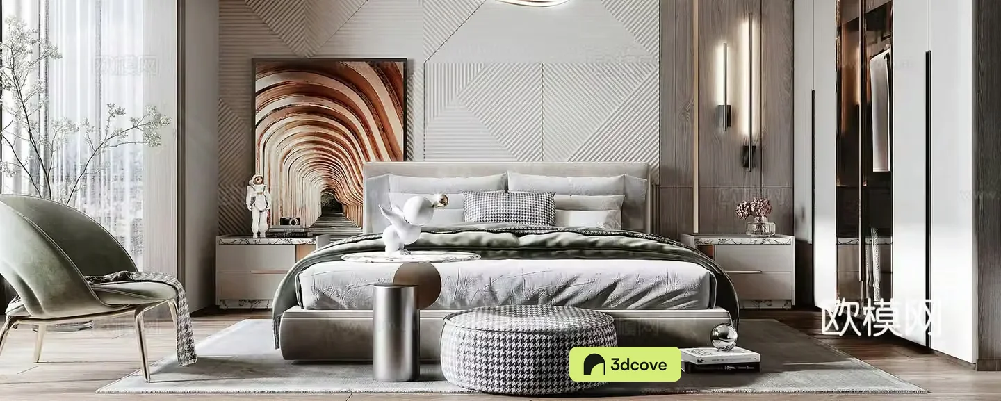 Modern bedroom Light luxury bedroom Italian bedroom Wardrobe Wall light lounge chair G726