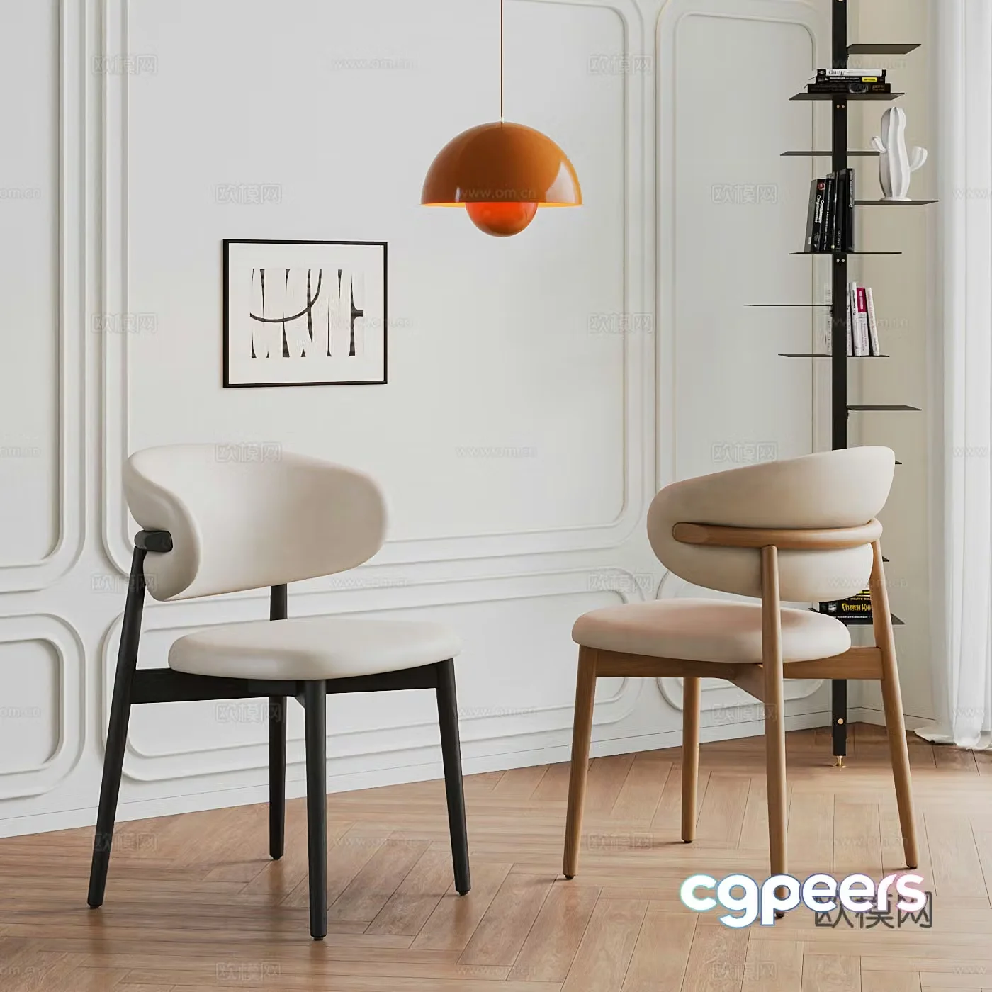 Calligaris Modern dining chair Solid wood dining chair Rotating bookshelf Chandelier 3d model