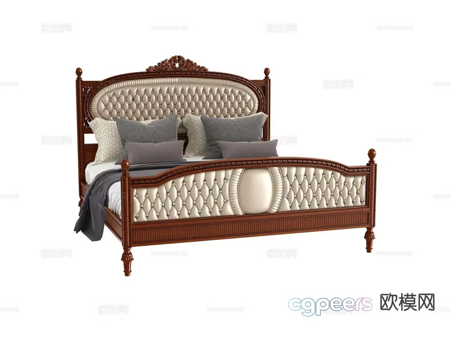 European double bed 3d model