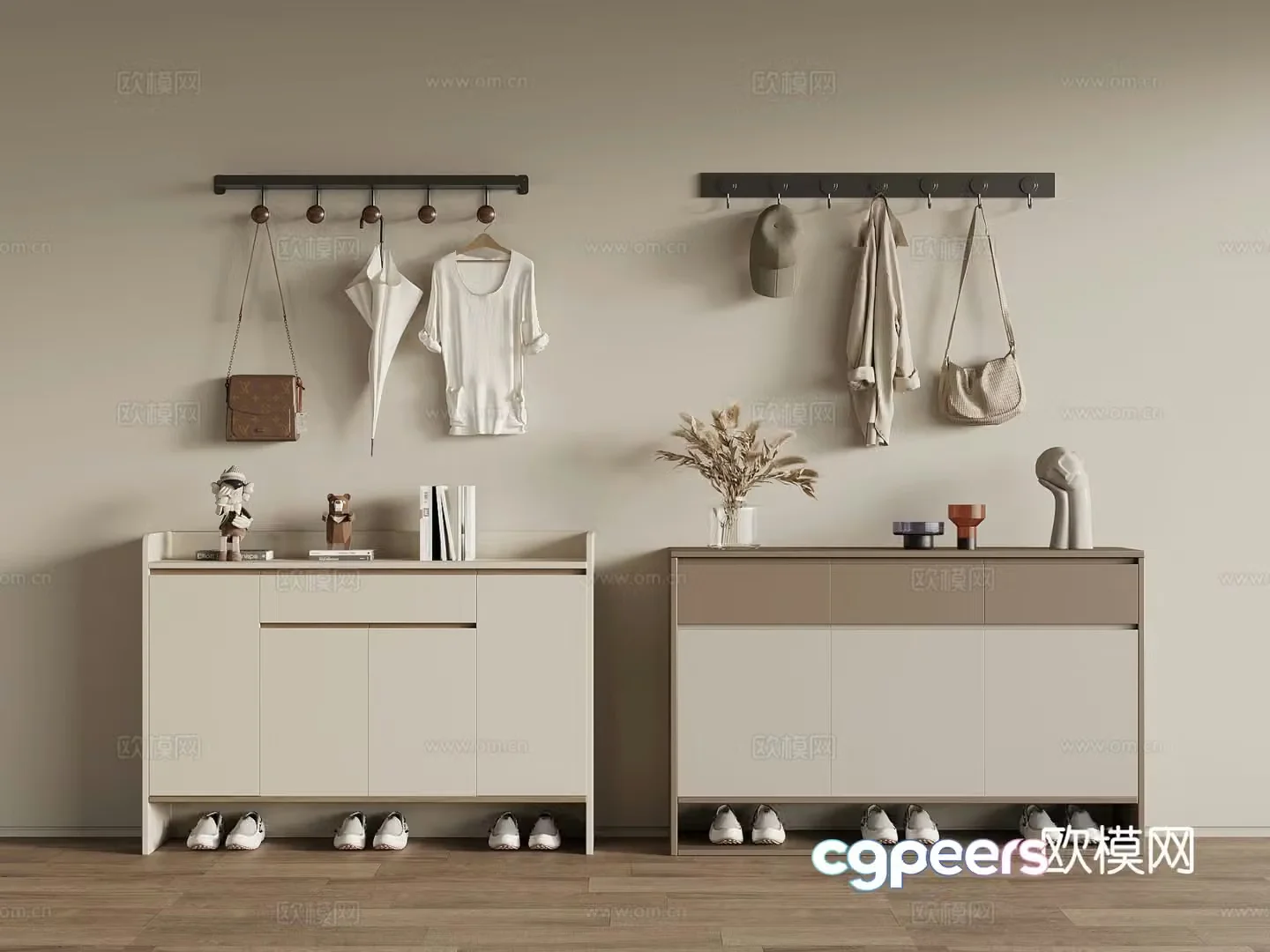 Modern entrance shoe cabinet low cabinet 3d model
