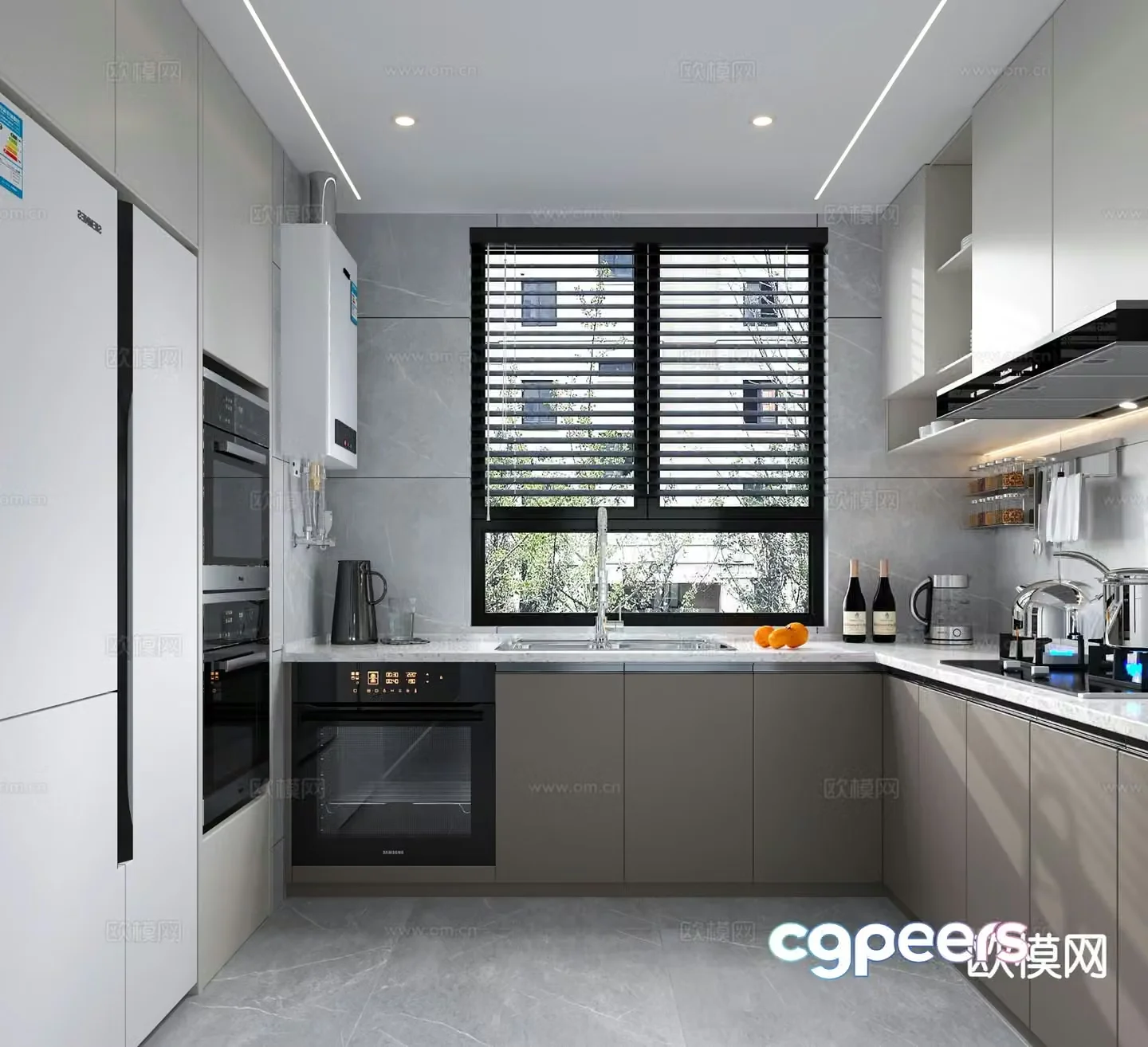 Modern U-shaped kitchen 3d model