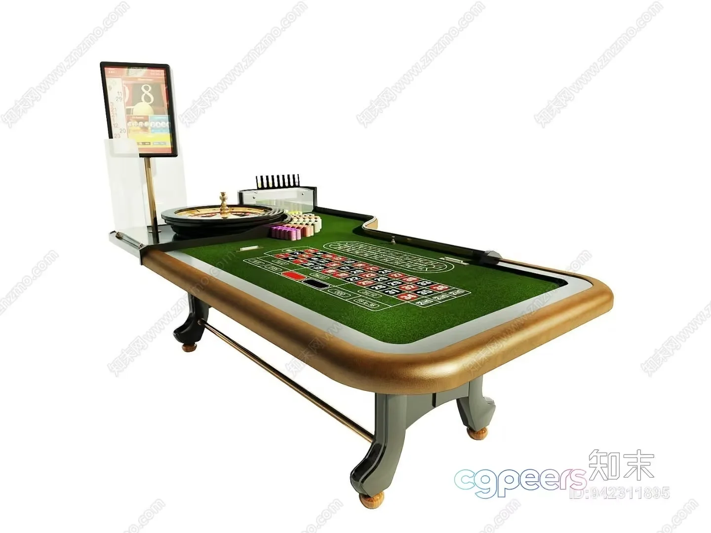 A Green And Gold Casino Table 3D Model – 1111 – VRAY Render