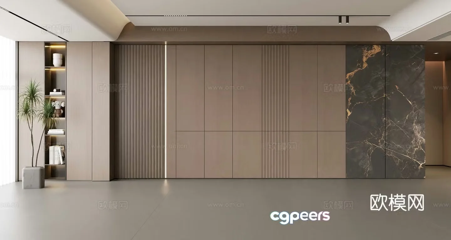Modern simple sofa background wall modern ornament balcony cabinet living room cabinet wood veneer background wall 3d model