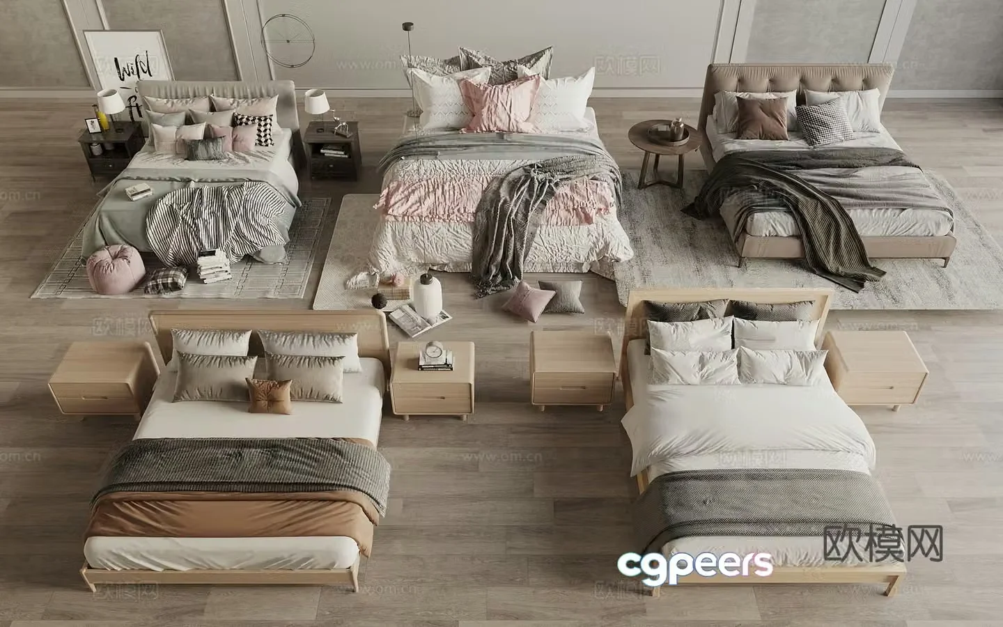 Log style double bed 3d model