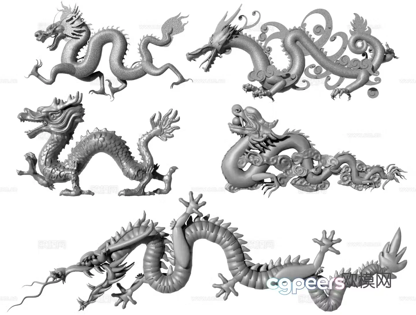 Chinese Dragon Sculpture Xianglong Wandering Dragon Shenlong Wolong Tenglong Chinese Dragon Dragon Head Stone Sculpture 3D Model