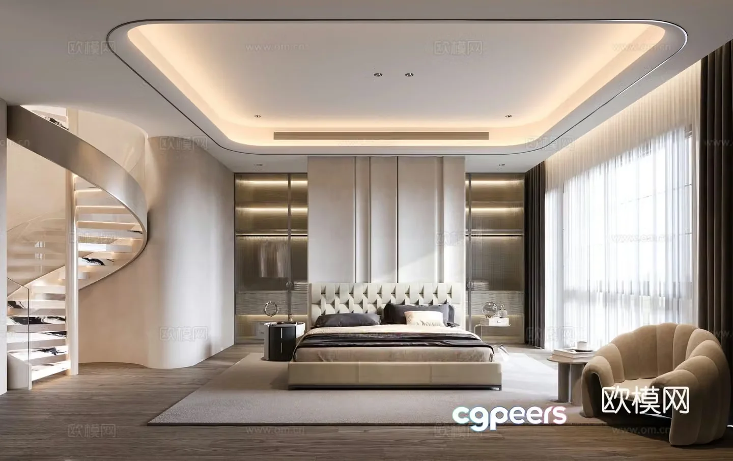 Modern bedroom light luxury bedroom master bedroom villa bedroom 3d model
