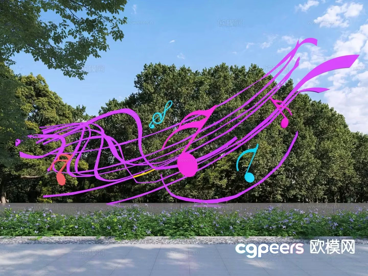 Modern musical note sculpture staff sculpture sketch 3D model