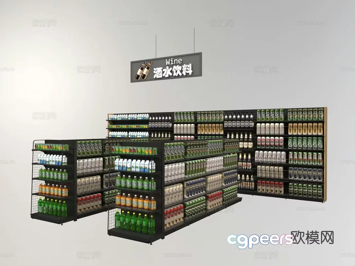 Supermarket shelves showcase shelves 3d model