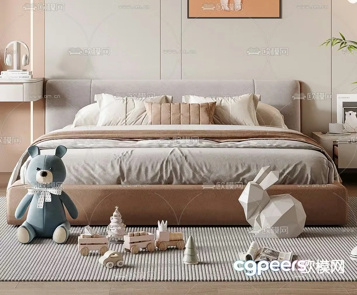 Modern children’s bed double bed 3d model