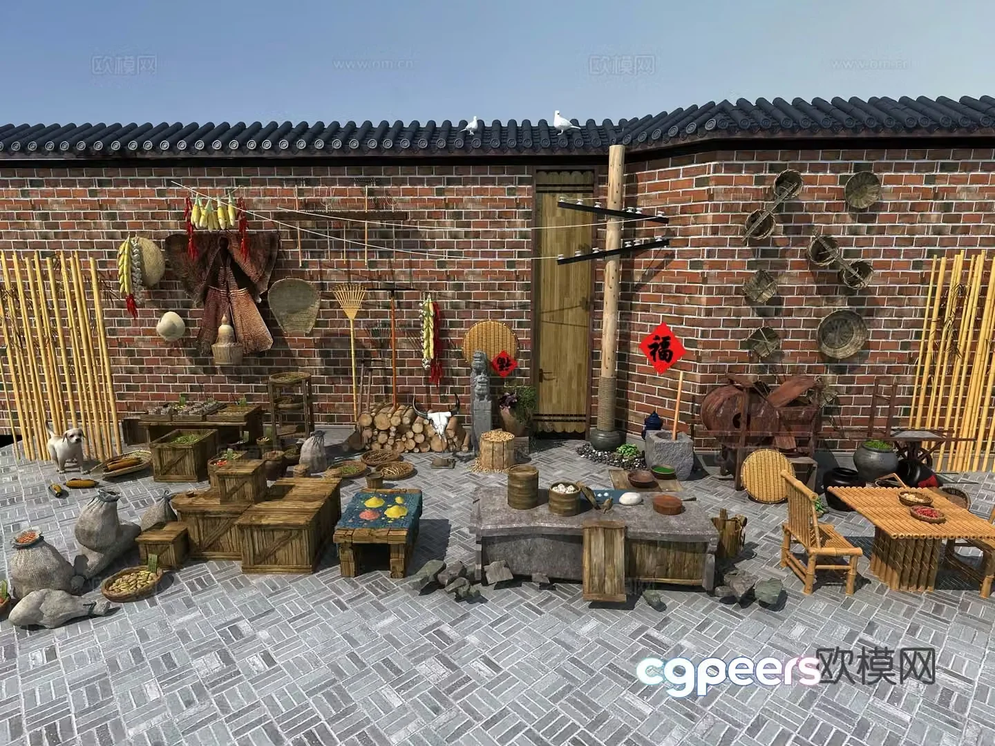 Chinese farm tools agricultural stalls handicrafts 3D model