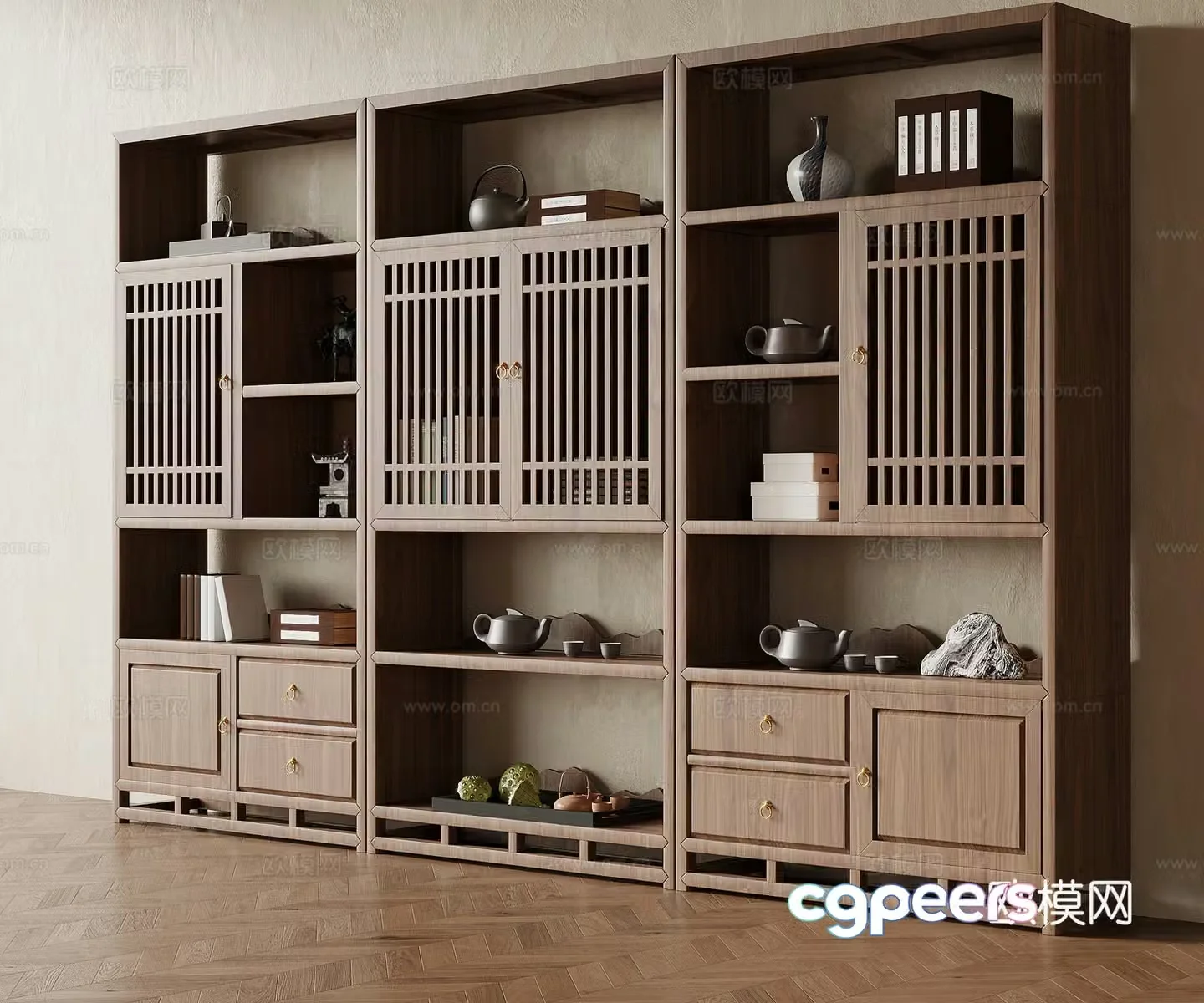 New Chinese style ancient shelf store shelf bookshelf 3D model