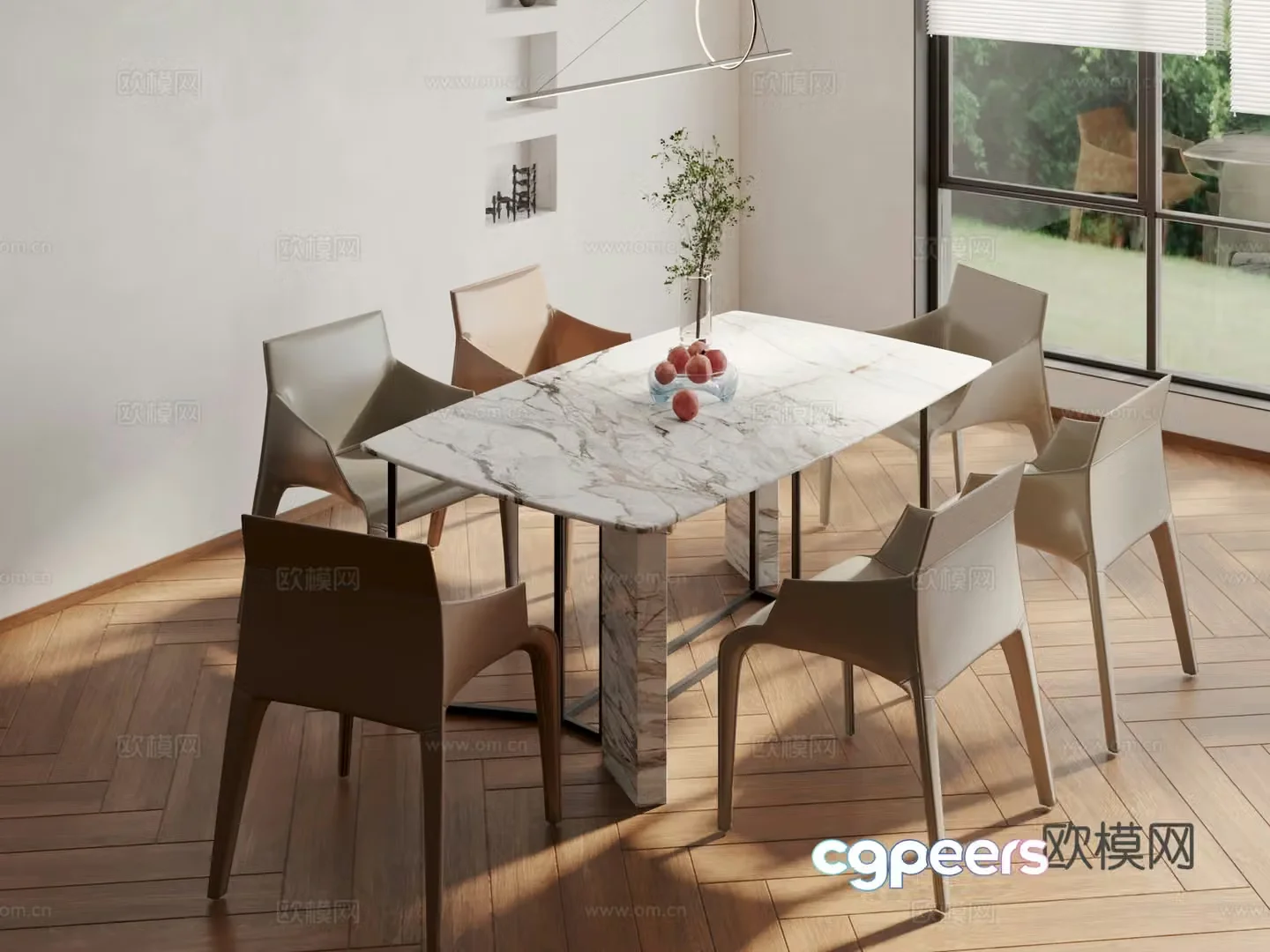 Modern dining table and chairs 3d model
