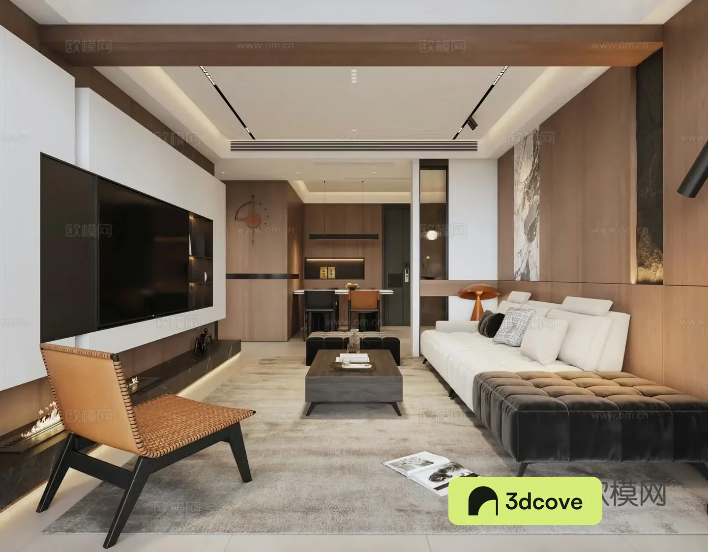 Italian minimalist living and dining room