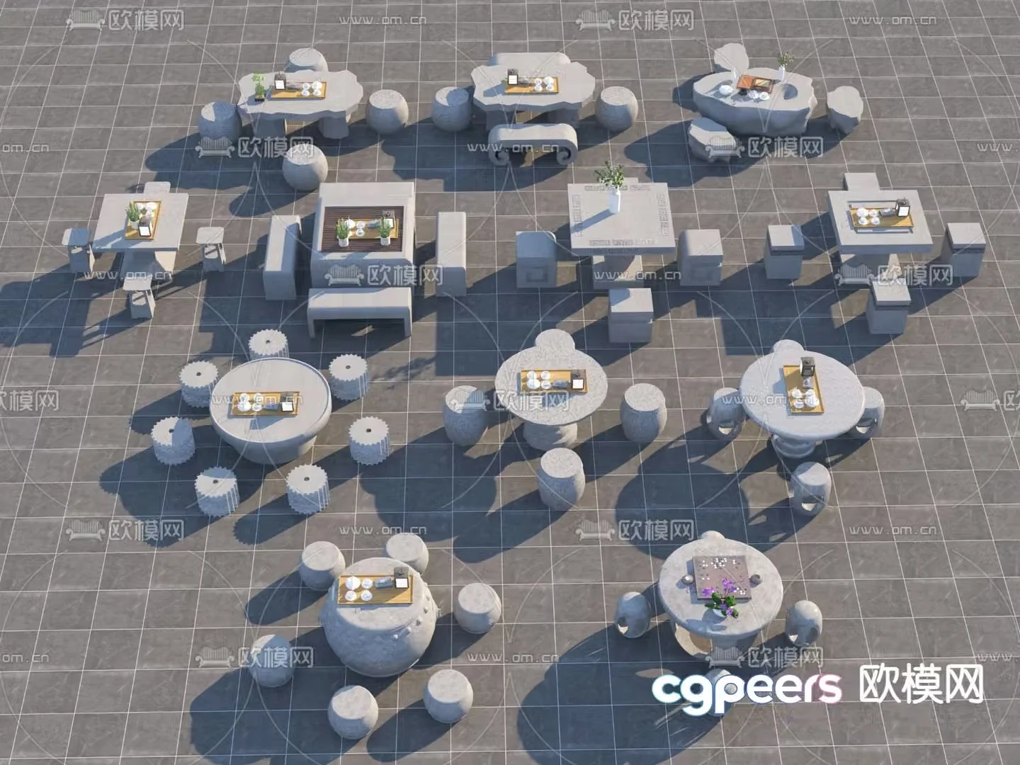 New Chinese style outdoor tables and chairs stone tables and chairs 3d model