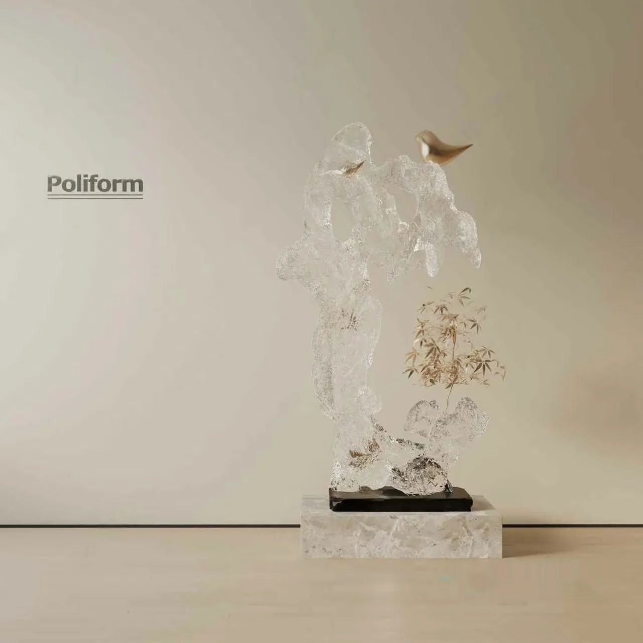 A Sculpture Of A Bird On A Branch 3D Model – 18162 – VRAY Render