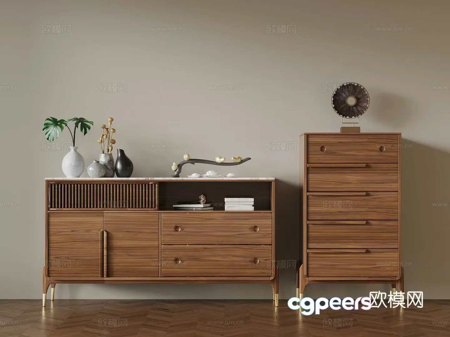 Middle-aged side cabinet cabinet 3D model