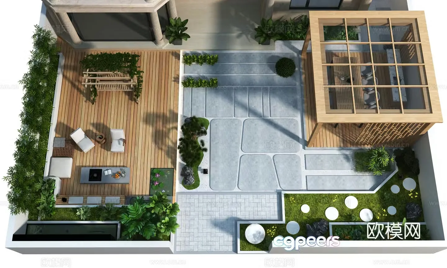 Modern roof garden 3d model