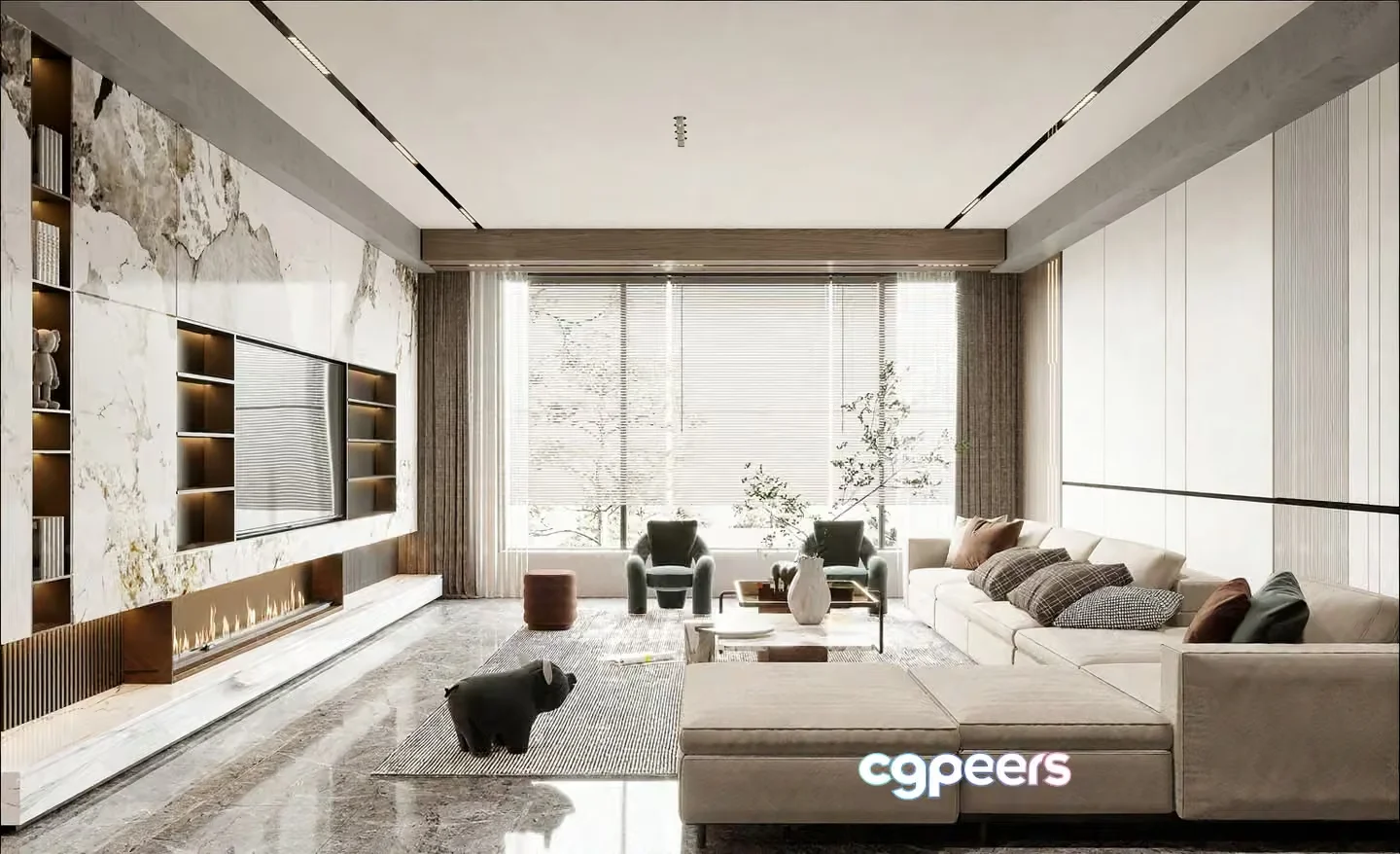 Modern Living Room 3D Model – 17344 – VRAY Render