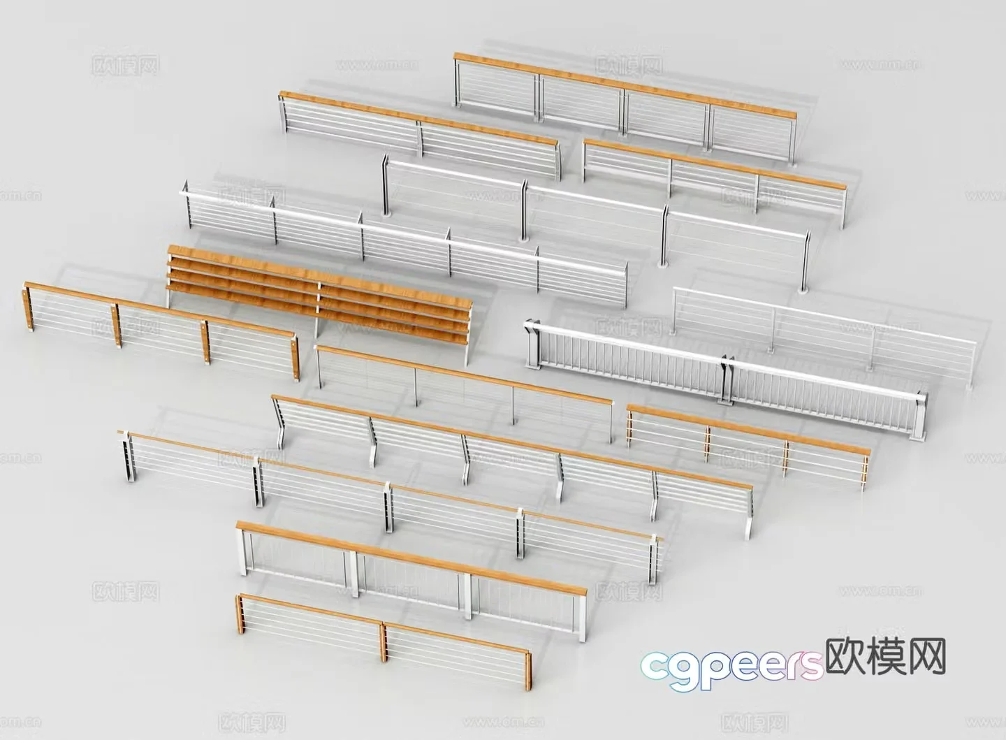 Modern railings Iron railings Fences Guardrails Handrails Balcony railings Wooden fences Stone 3D model