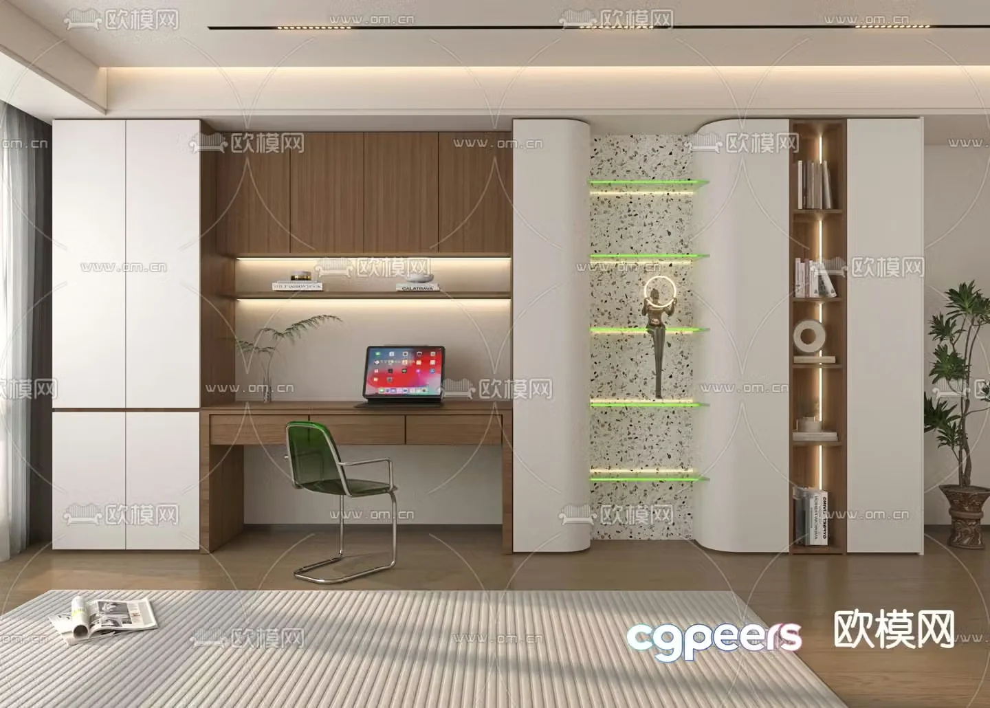 Modern study bookcase 3d model