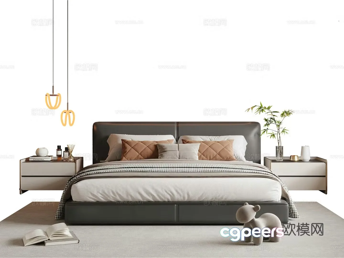 Italian double bed 3d model