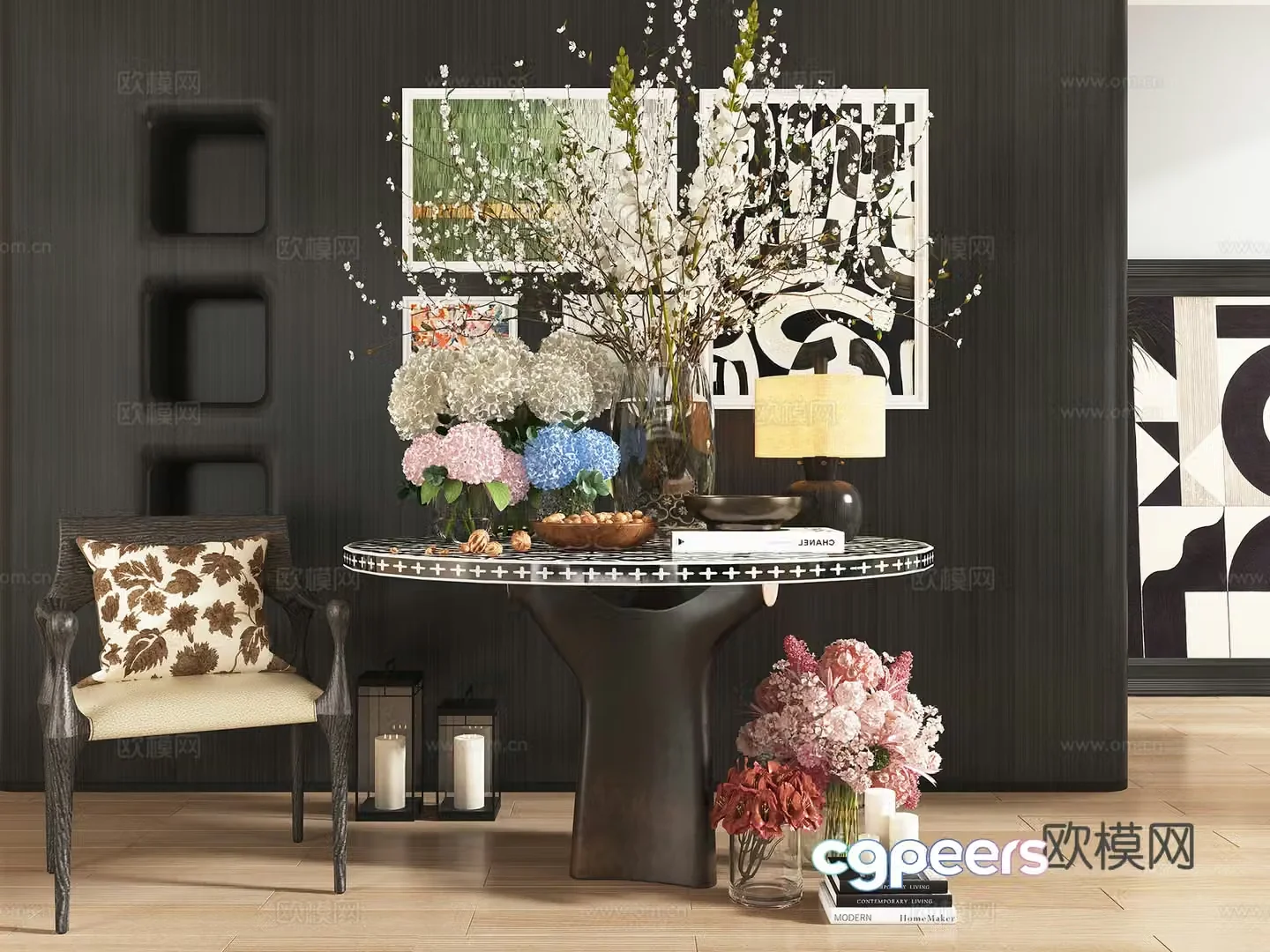 Modern flower art end viewing platform ornament combination 3D model