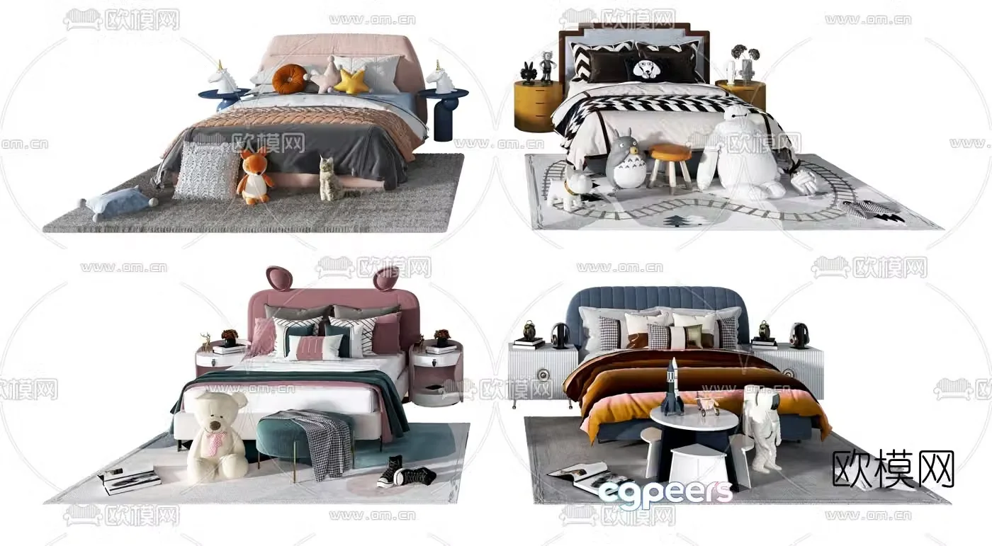 Modern fabric children’s bed 3d model