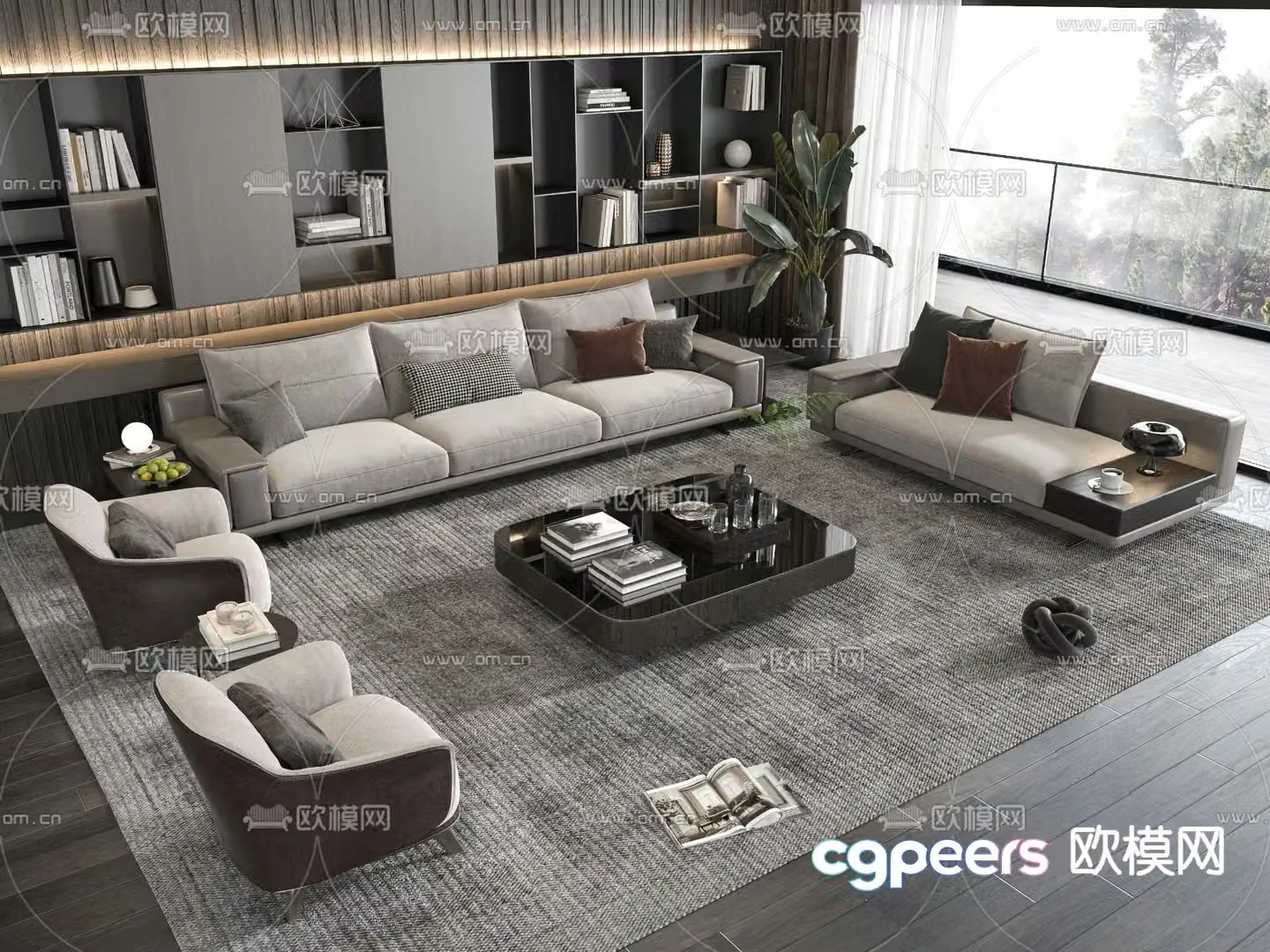 Sofa combination multi-person sofa coffee table 3d model