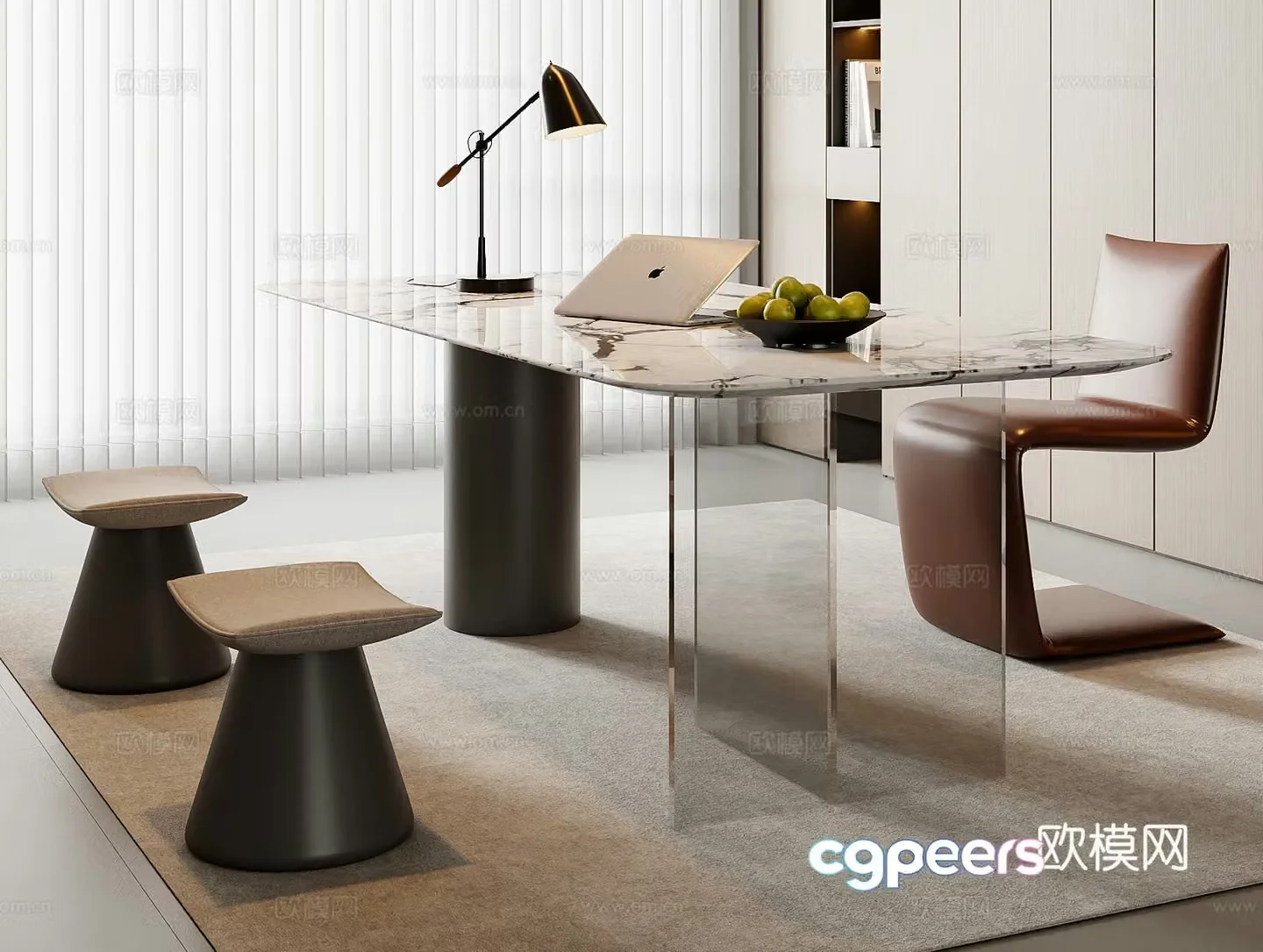 Italian desk and chair combination 3D model