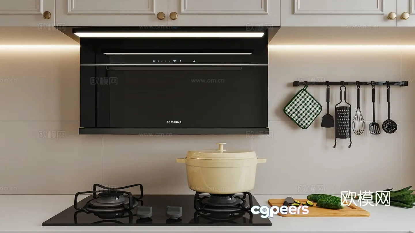 Range hood Range hood Gas stove Smoke stove combination Kitchen hook hanging Kitchen utensils 3D model