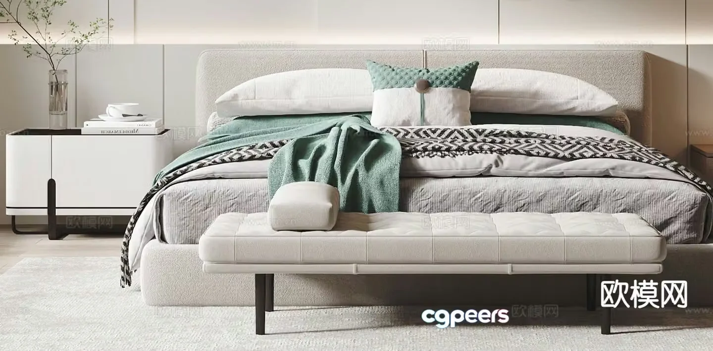 Modern fabric bed double bed 3d model