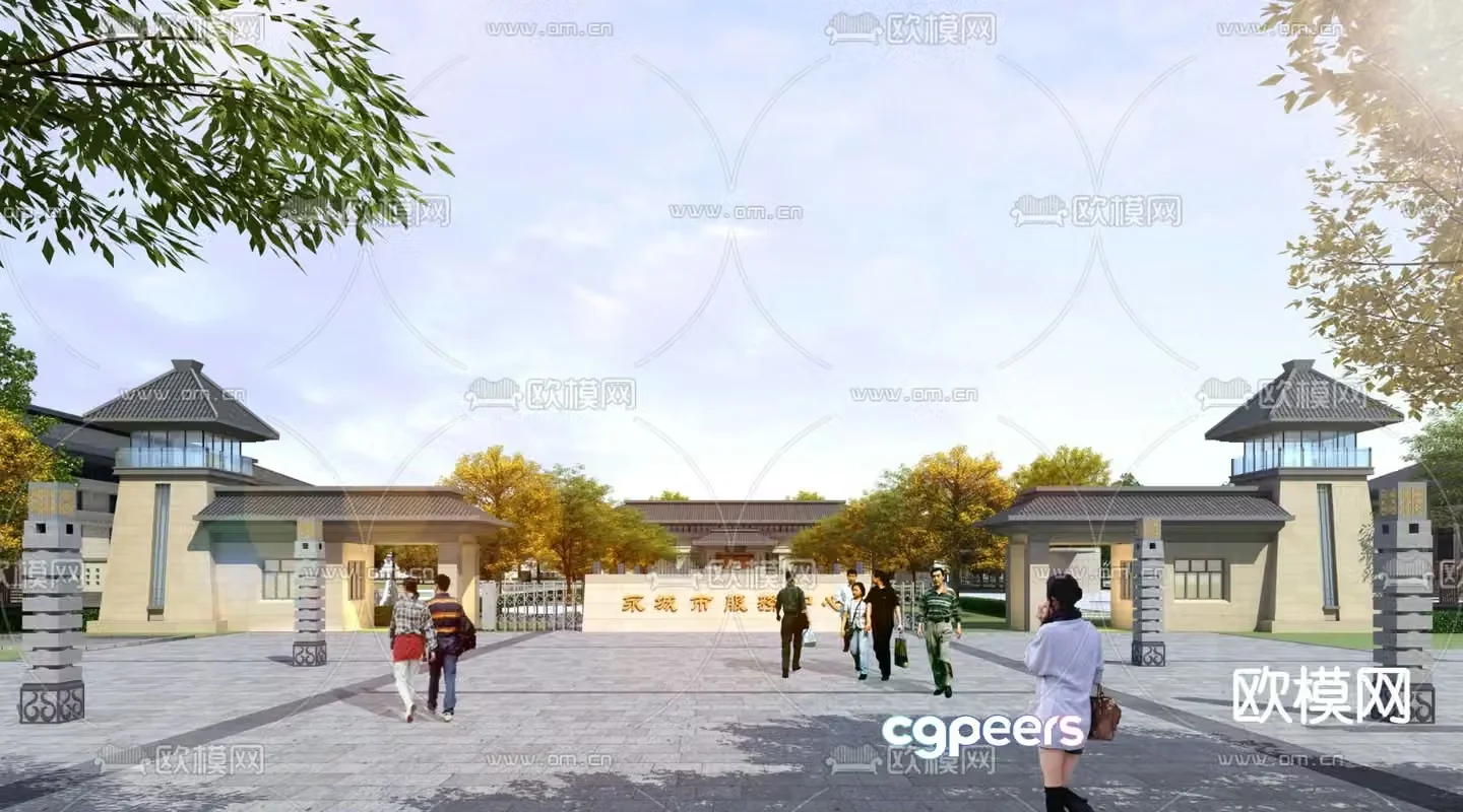 Scenic Area Gate Landscape Scene 3D Model