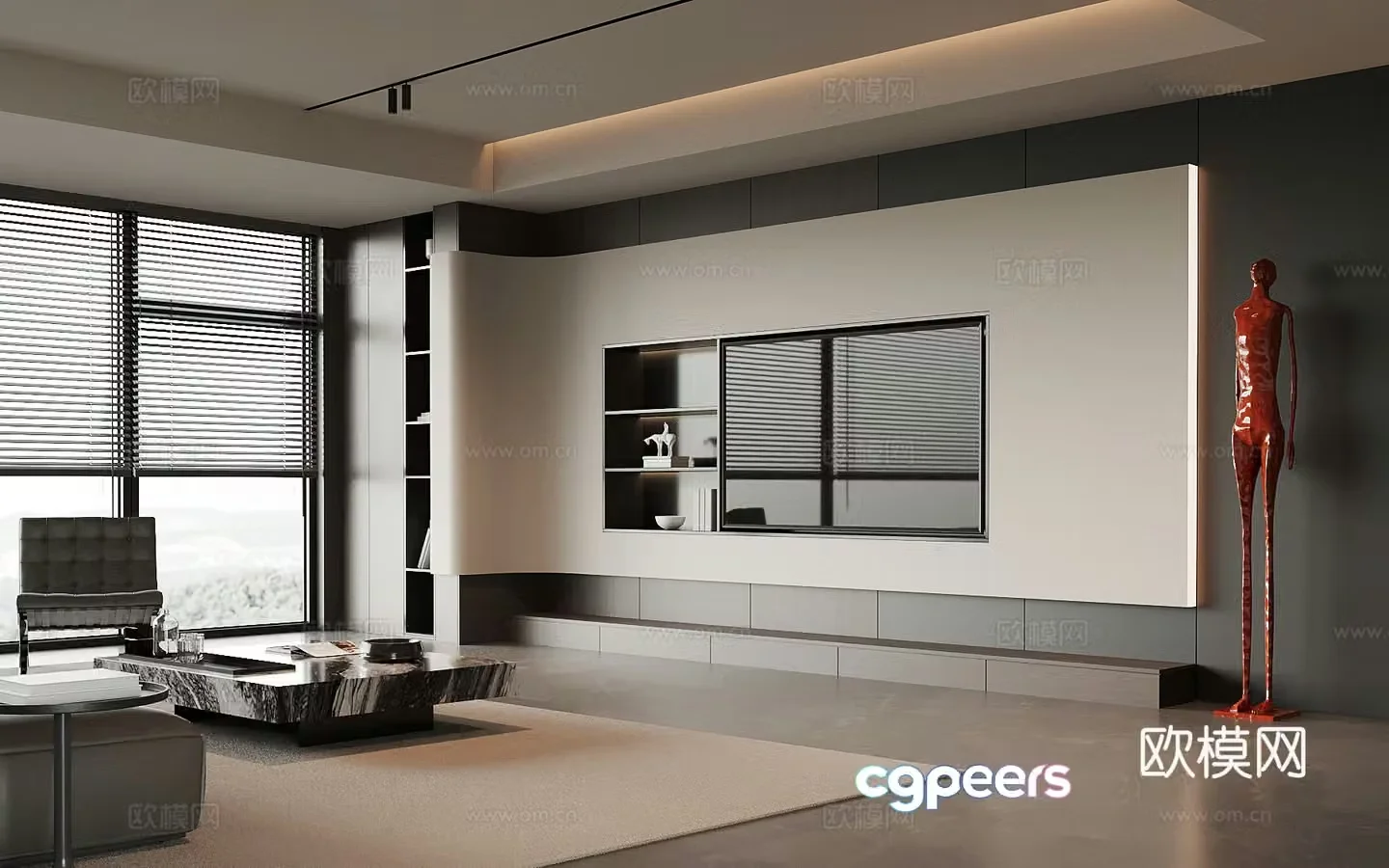 Modern TV background wall living room 3d model