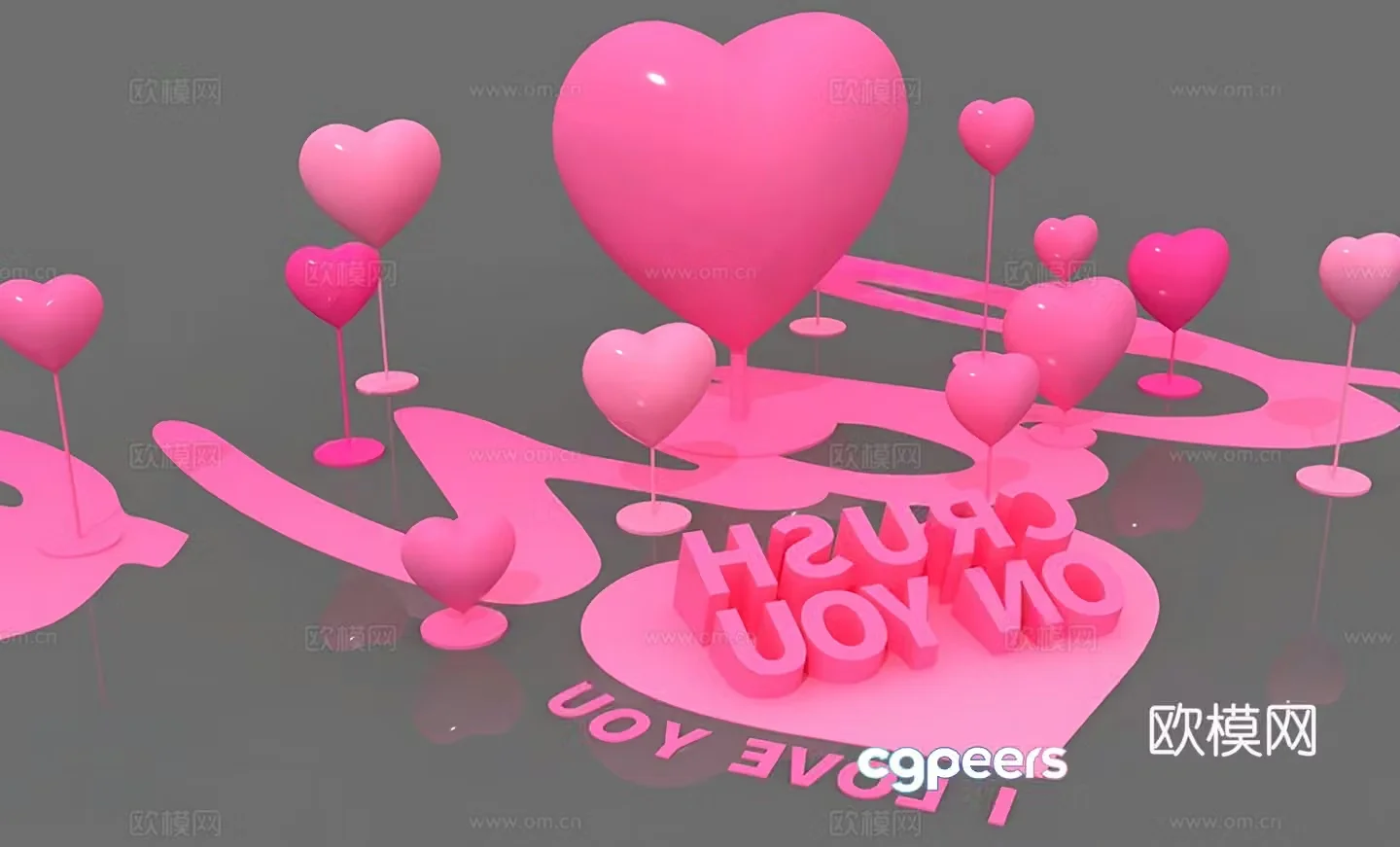 Modern creamy beautiful celebrity heart-shaped check-in Valentine’s day beautiful celebrity internet celebrity photo check-in air model heart 3D model