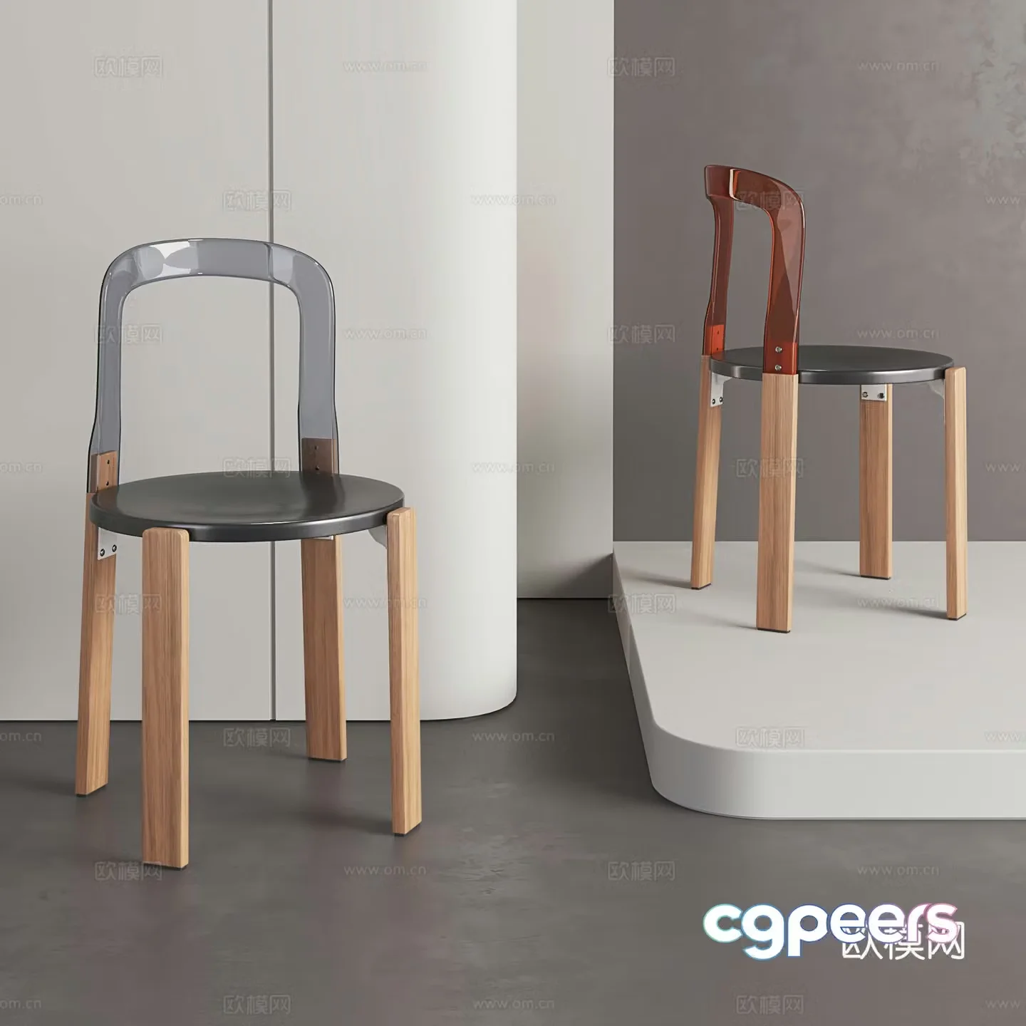Modern backrest chair transparent backrest chair Nordic single chair casual backrest chair retro dining chair 3d model