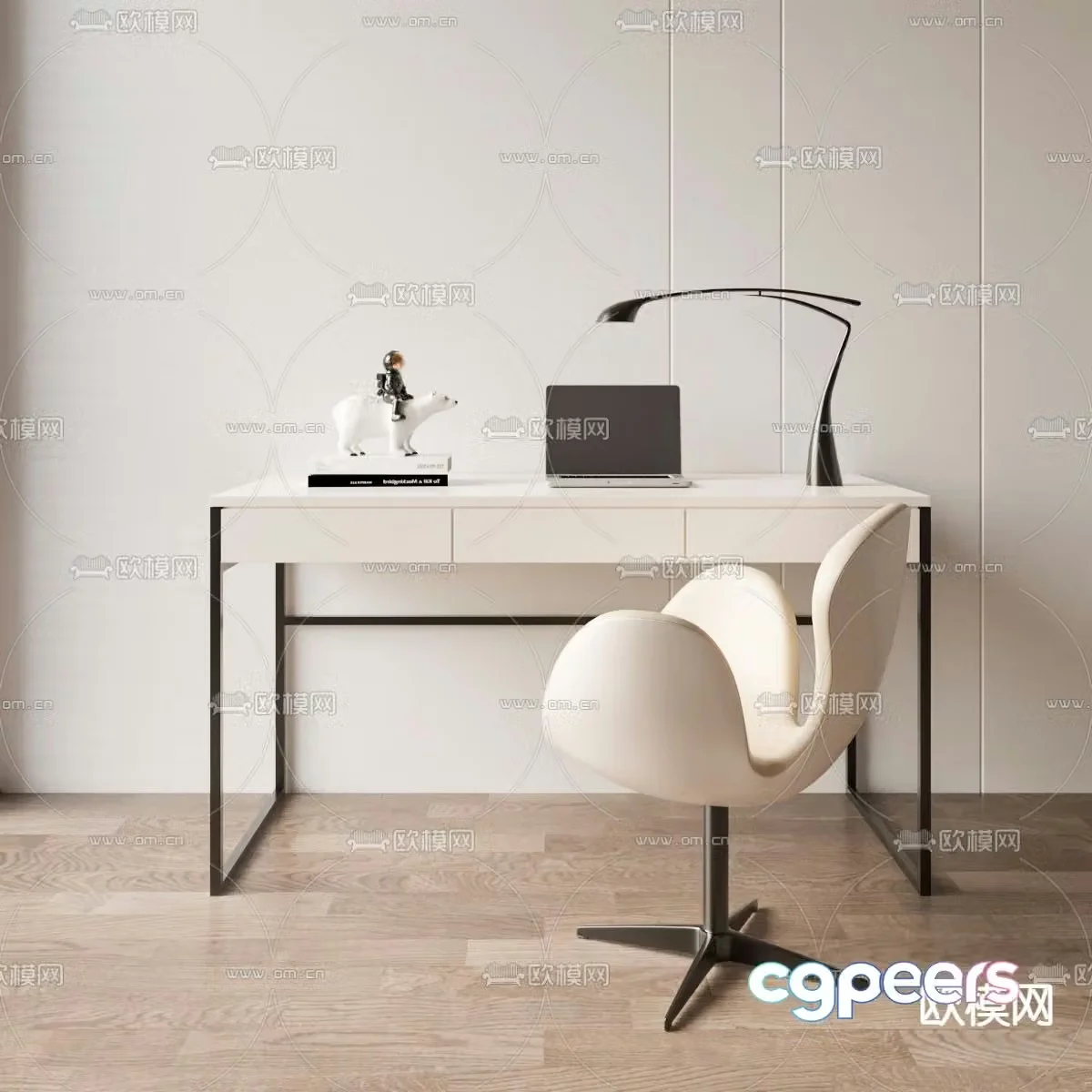 Modern desk computer desk study table 3d model