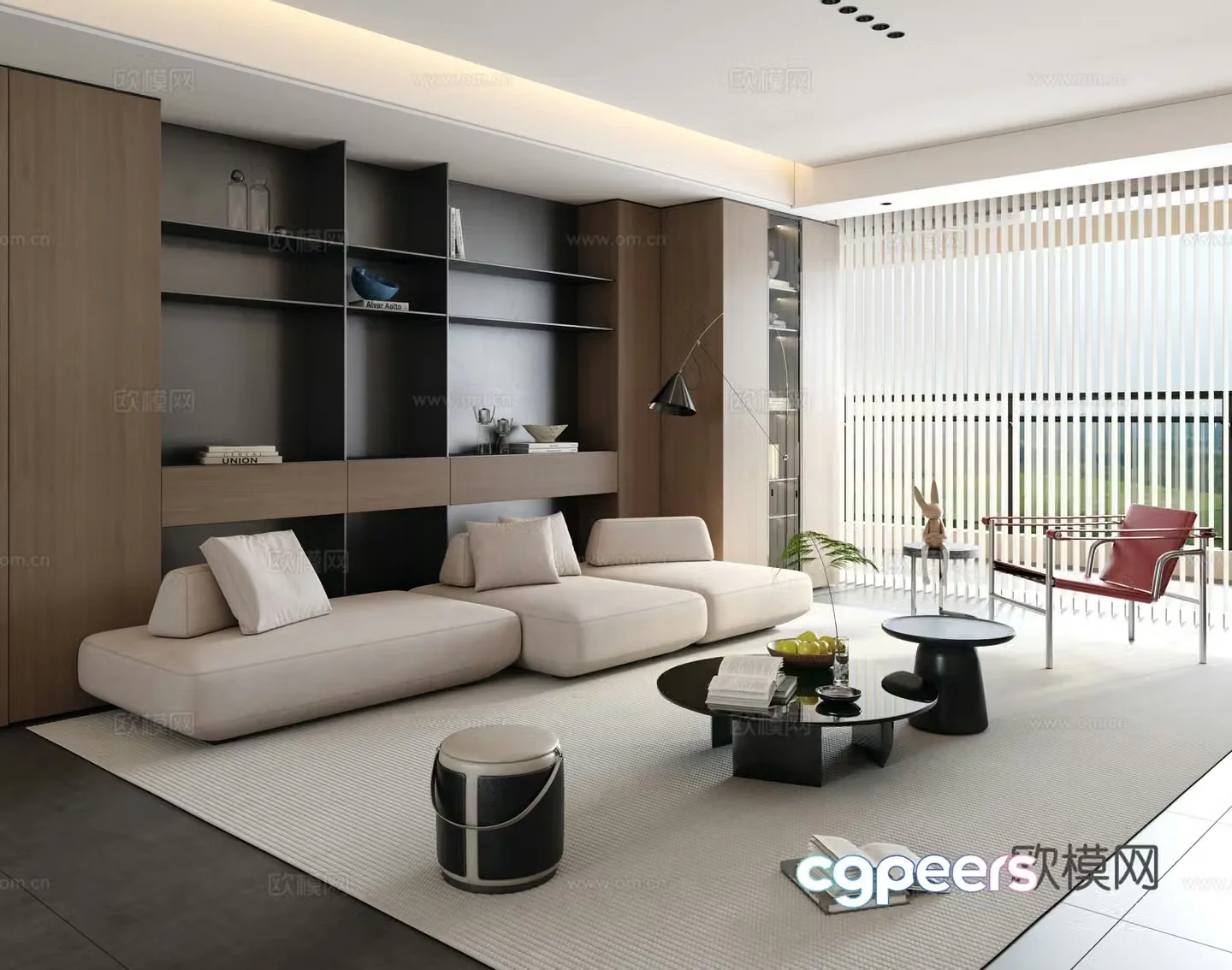 Italian minimalist living room large flat floor horizontal hall modern minimalist living room 3D model