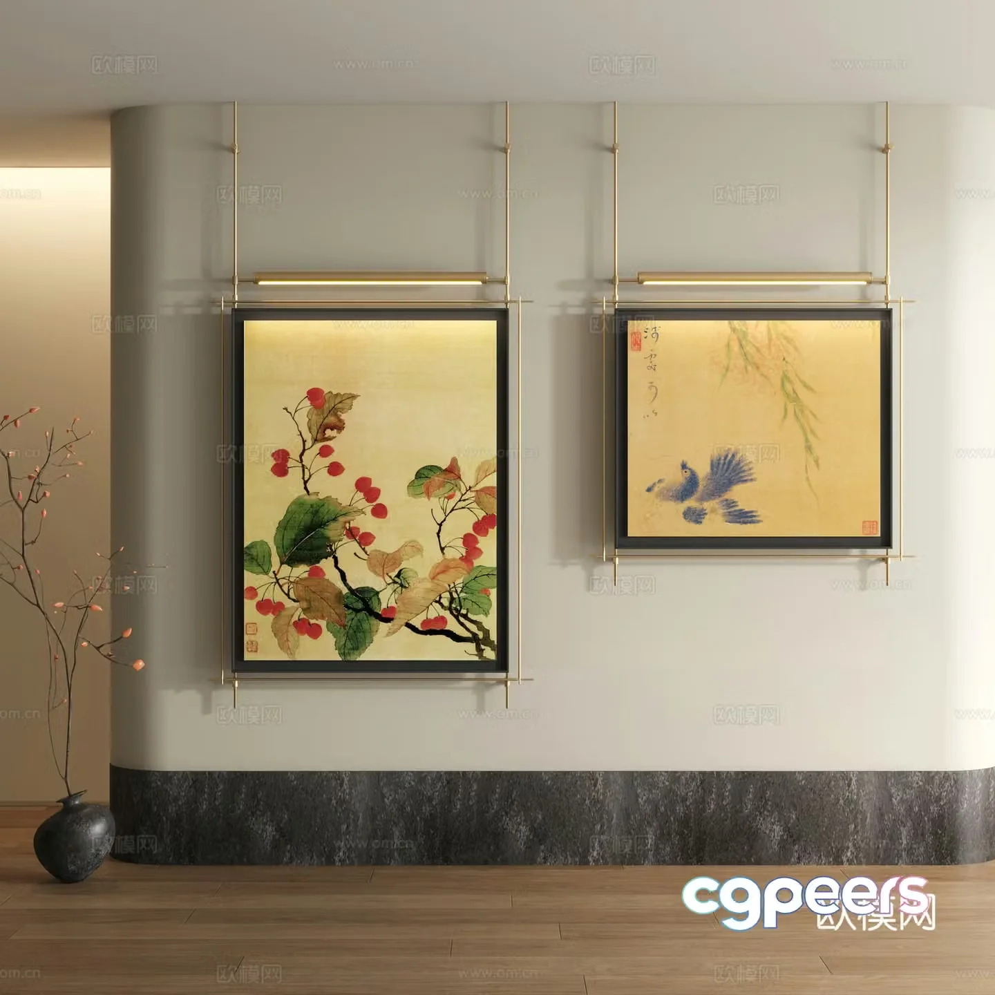 Song style decorative painting New Chinese style landscape painting 3D model