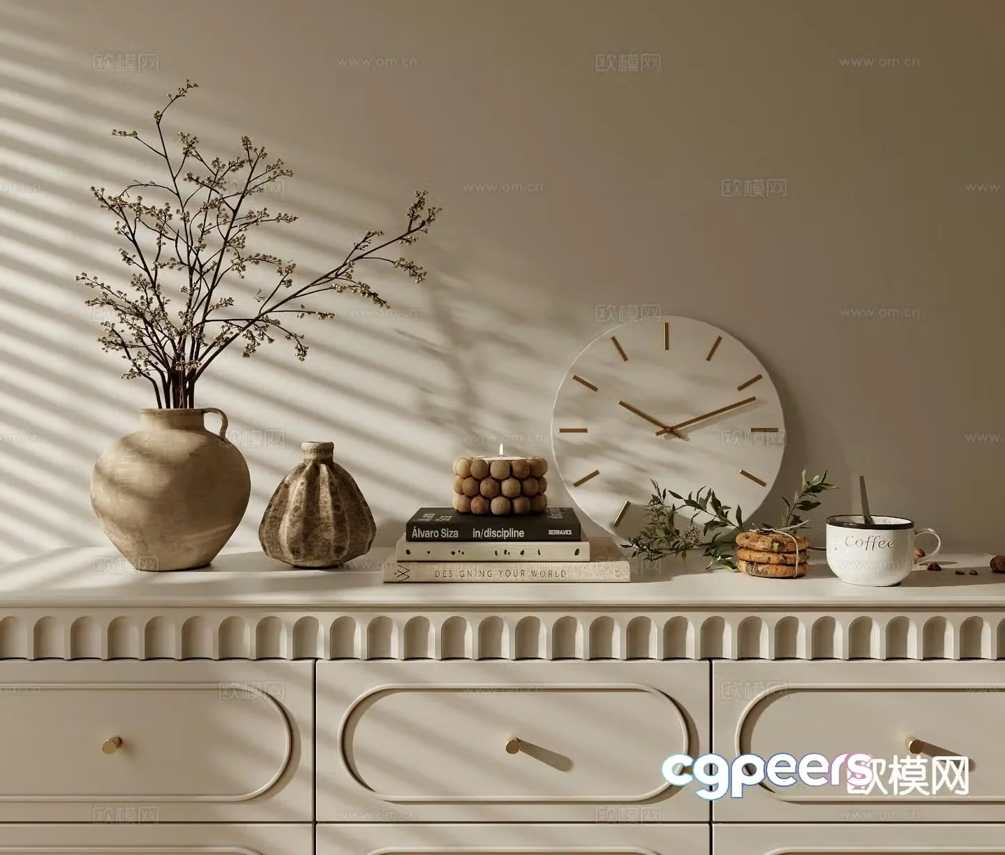 Cream style tableware books vase 3d model