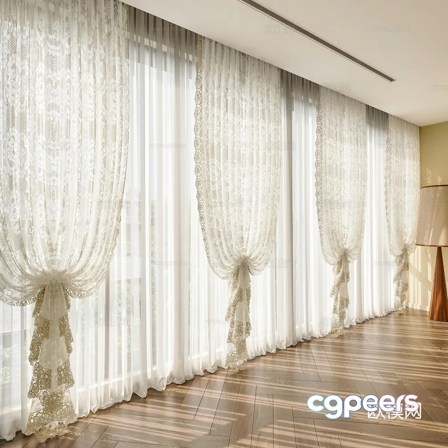 French curtain French gauze curtain French printed curtain Fabric curtain Printed gauze curtain Pleated curtain 3D model