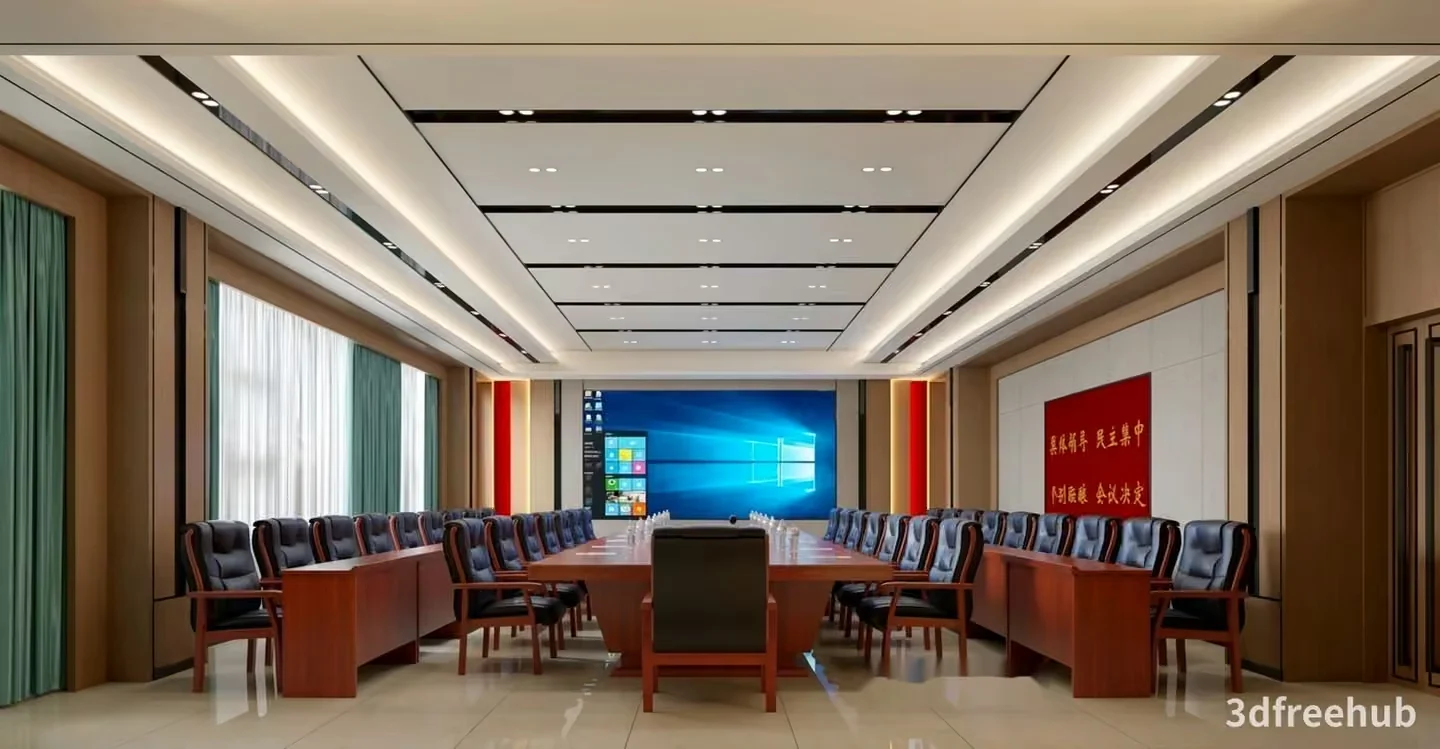A Large Conference Room With A Long Table And Chairs 3D Model – 19662 – VRAY Render
