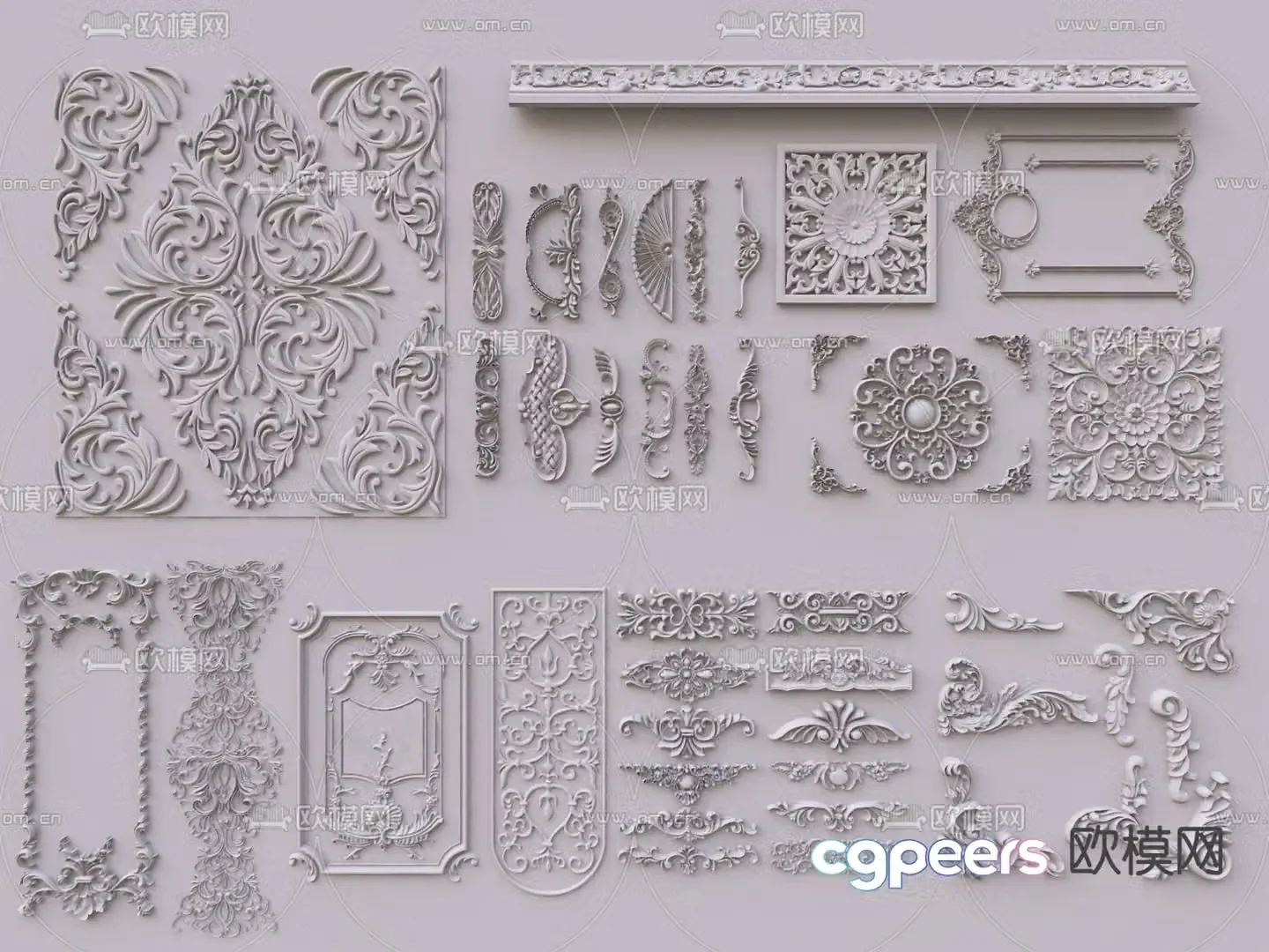 European style carving gypsum carving corner flower lamp plate 3D model