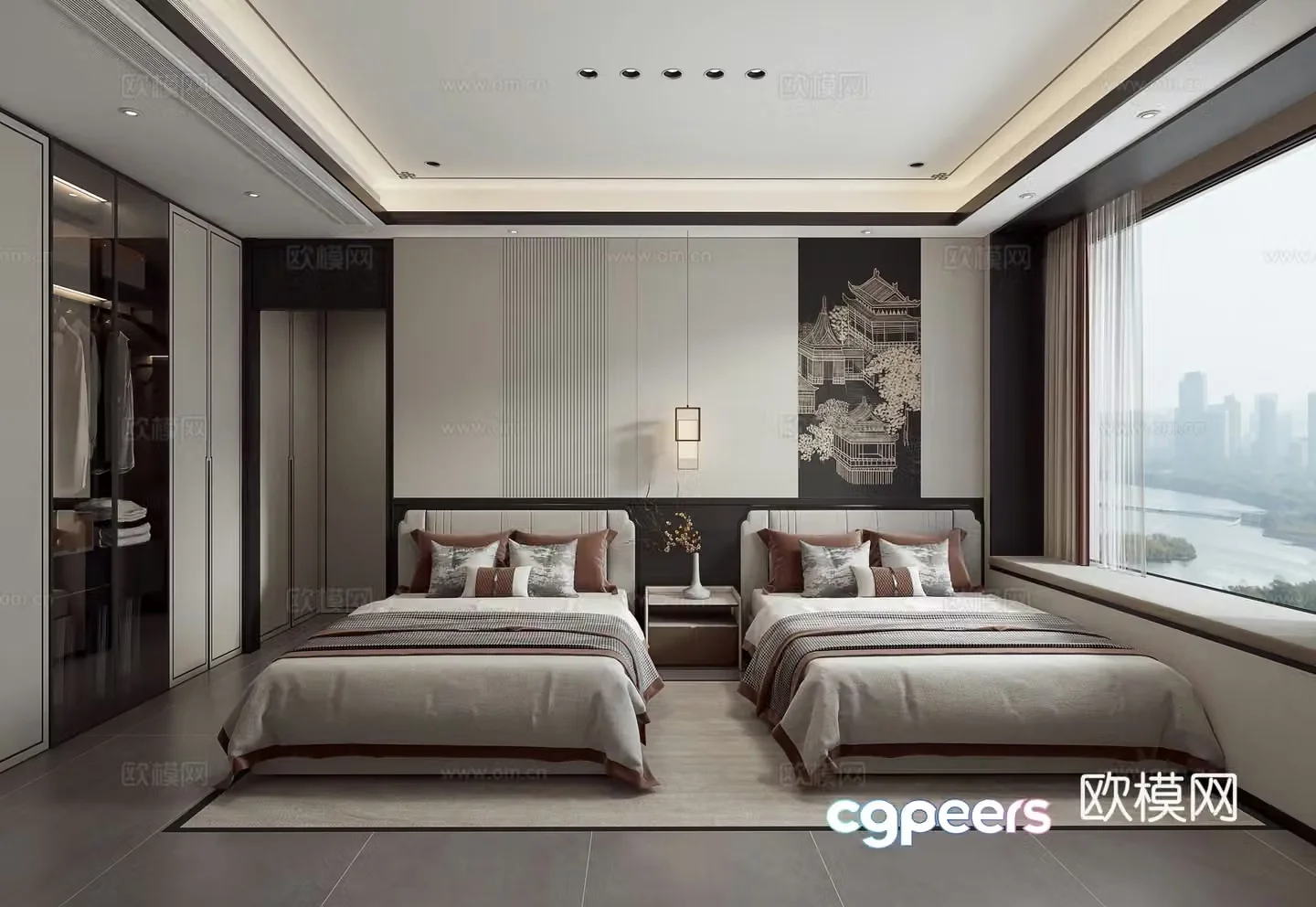 New Chinese style bedroom Elderly room Elderly room Divided bed 3D model