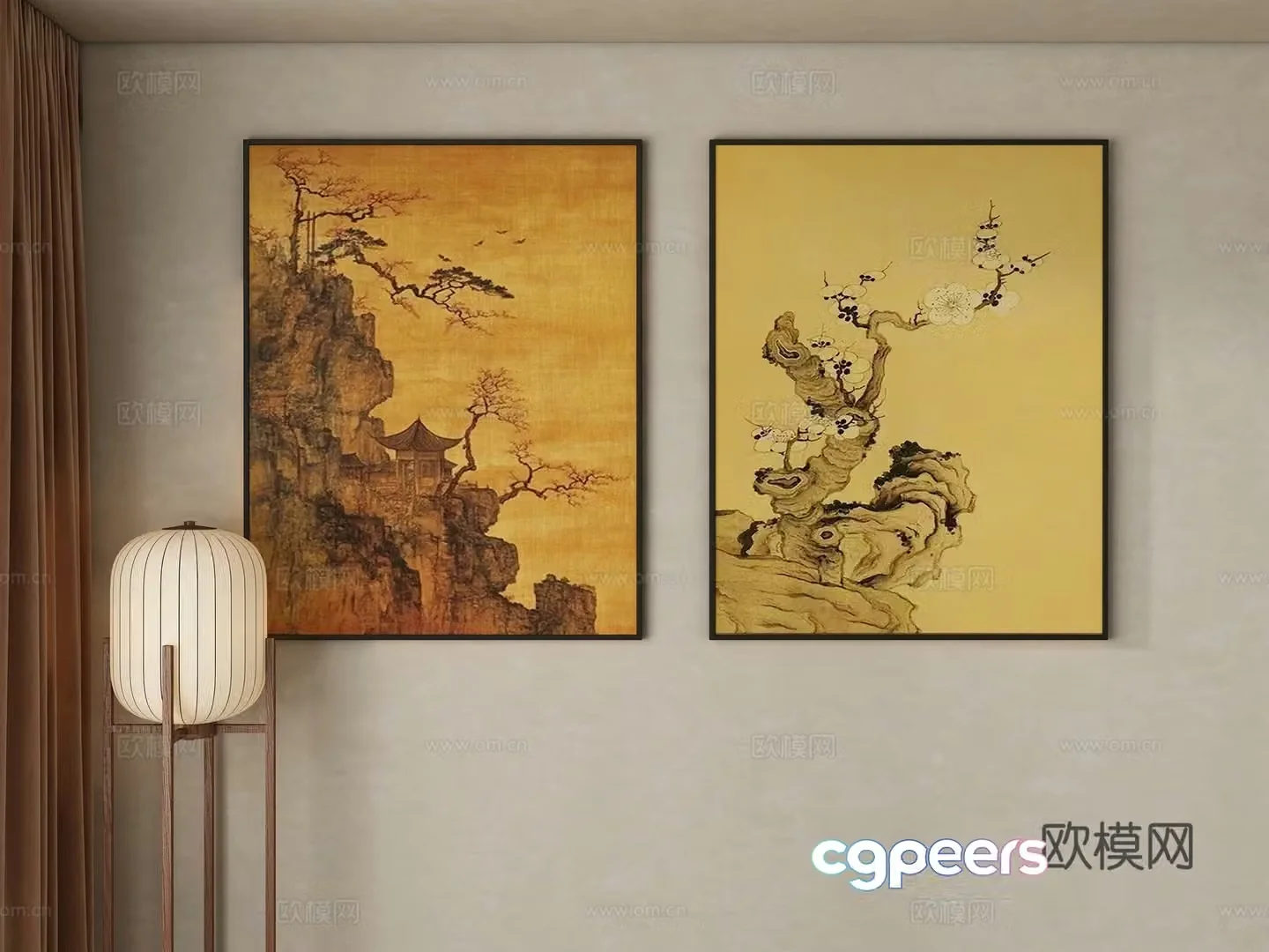Song style new Chinese style decorative painting hanging painting 3D model