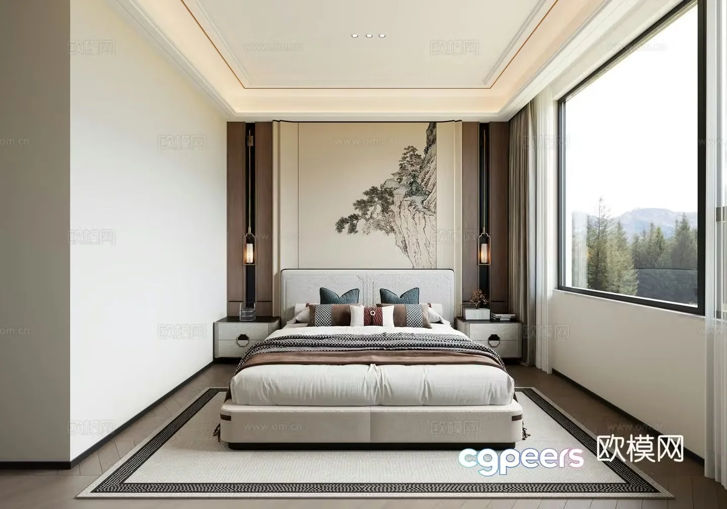 New Chinese style master bedroom 3D model