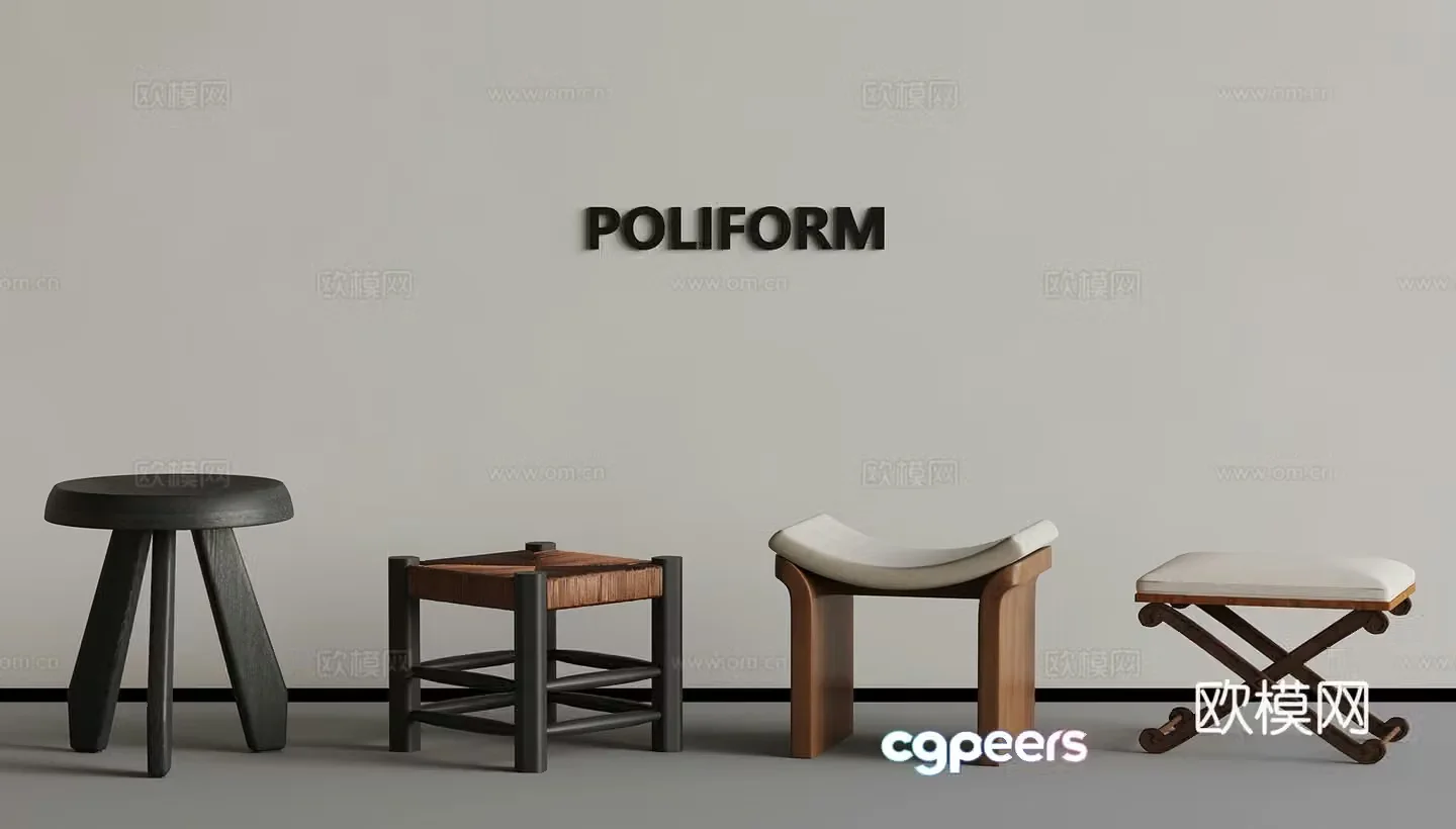 Other stools medieval round stool square stool 3d model